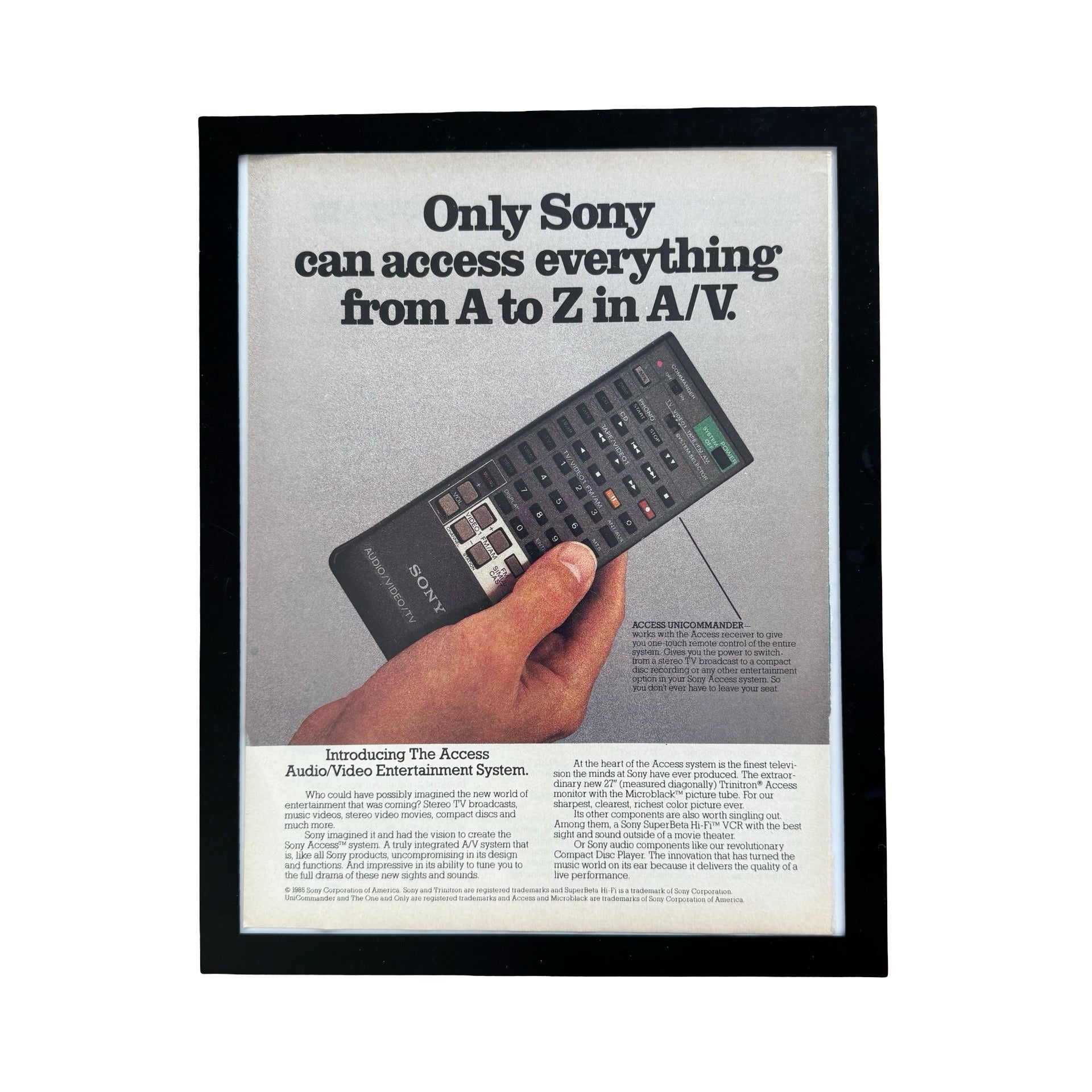 Sony Access A to Z in A/V UniCommander Vintage 1985 Electronics Ad Print