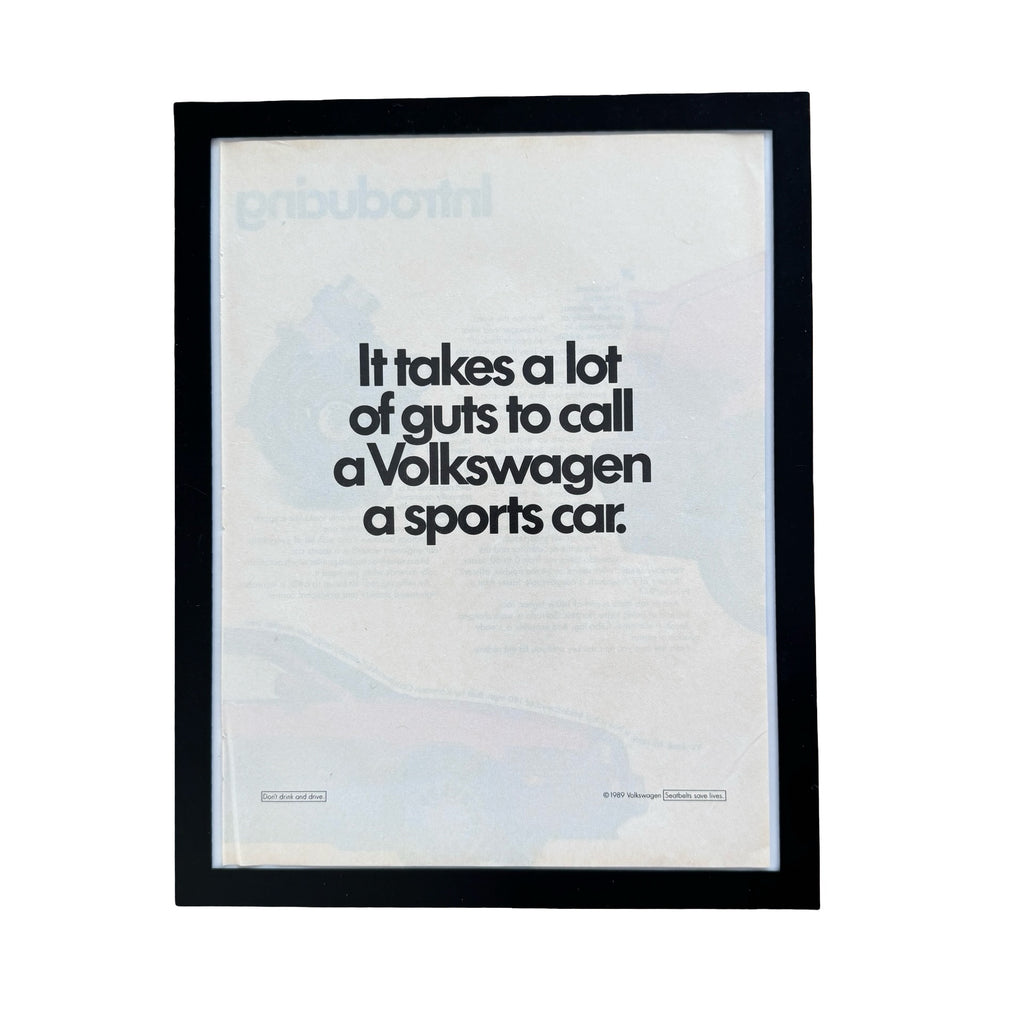 Volkswagen It Takes Guts to Call a VW a Sports Car Vintage 1989 Ad Print