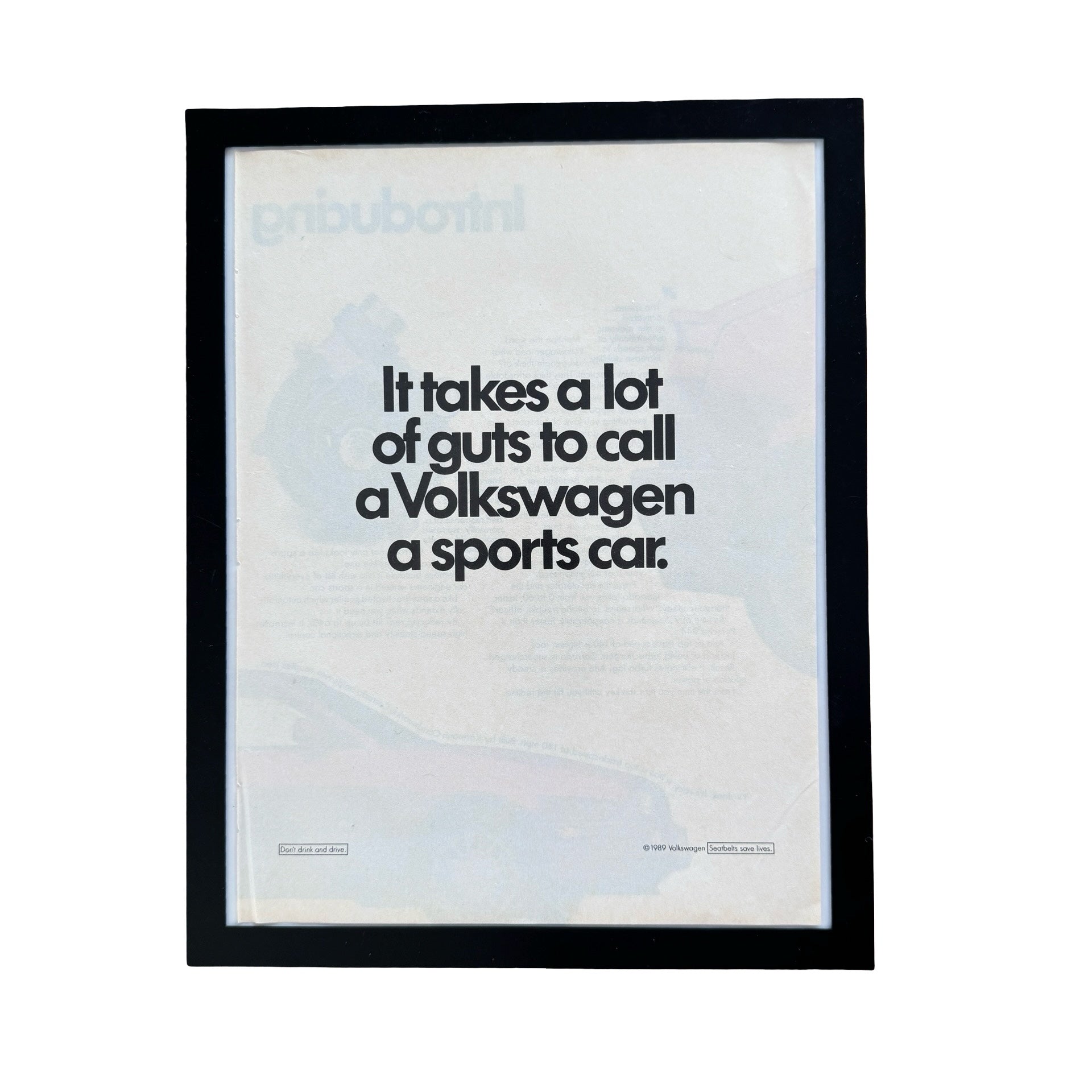 Volkswagen It Takes Guts to Call a VW a Sports Car Vintage 1989 Ad Print