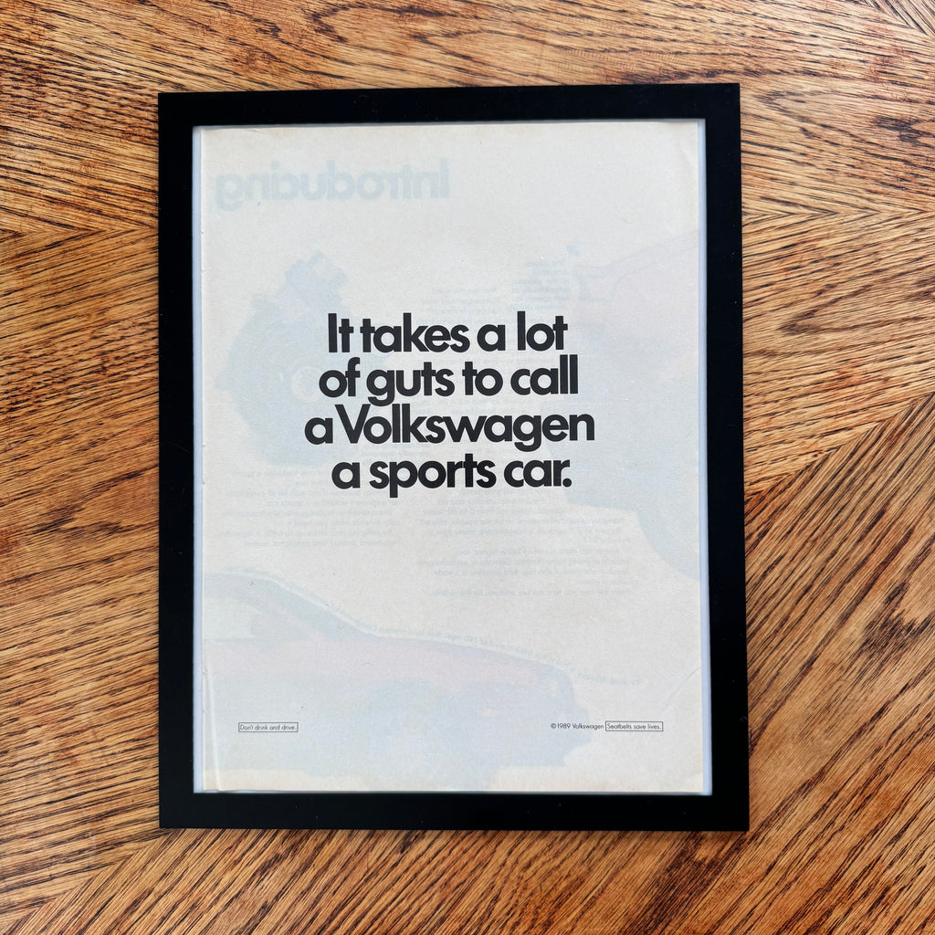 Volkswagen It Takes Guts to Call a VW a Sports Car Vintage 1989 Ad Print - detail view