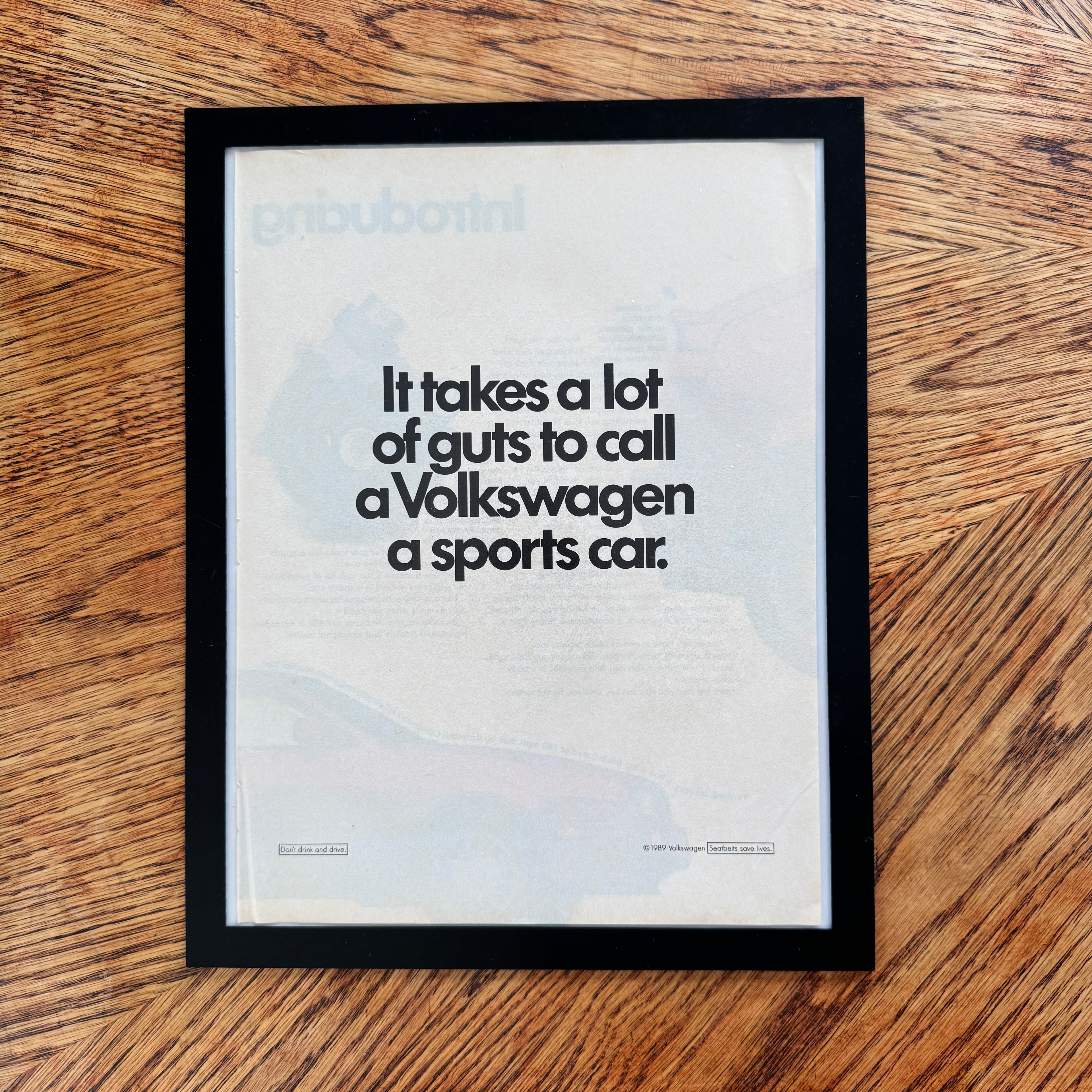 Volkswagen It Takes Guts to Call a VW a Sports Car Vintage 1989 Ad Print - detail view