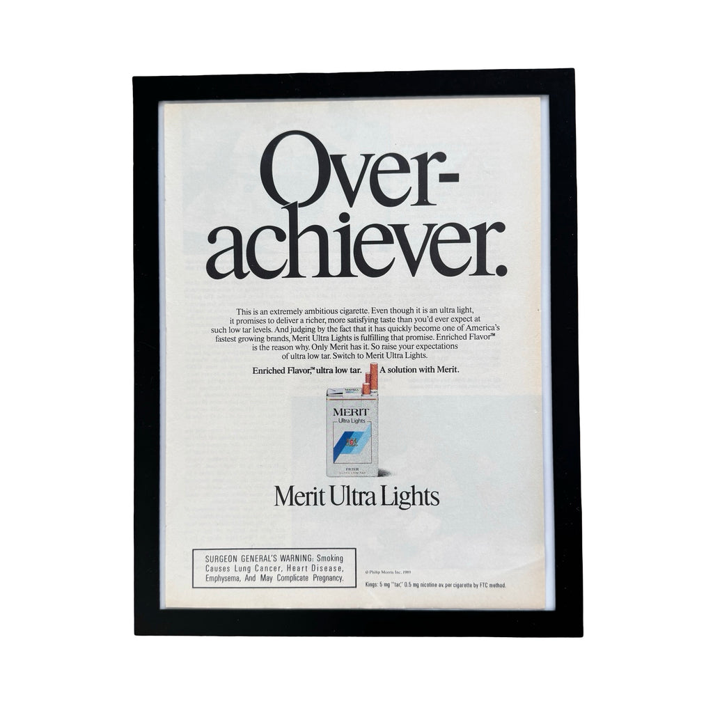 Merit Ultra Lights Overachiever Vintage 1989 Cigarette Ad Print