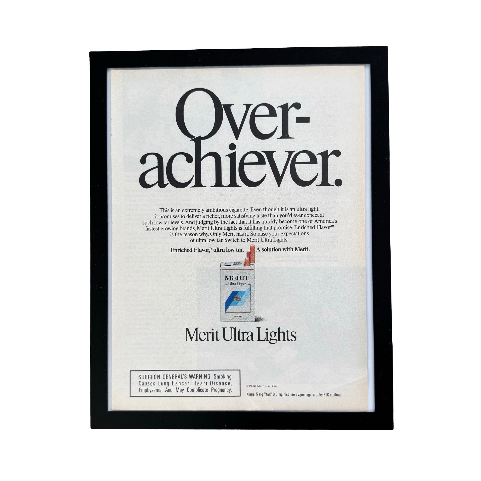 Merit Ultra Lights Overachiever Vintage 1989 Cigarette Ad Print