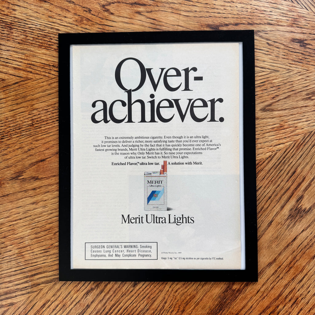 Merit Ultra Lights Overachiever Vintage 1989 Cigarette Ad Print - detail view