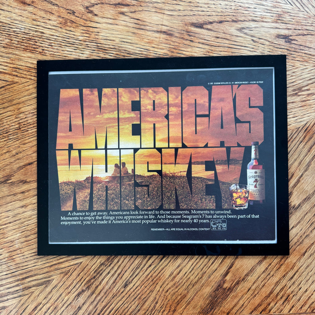 Seagram's 7 Crown America's Whiskey Vintage 1985 Sunset Liquor Ad Print - detail view