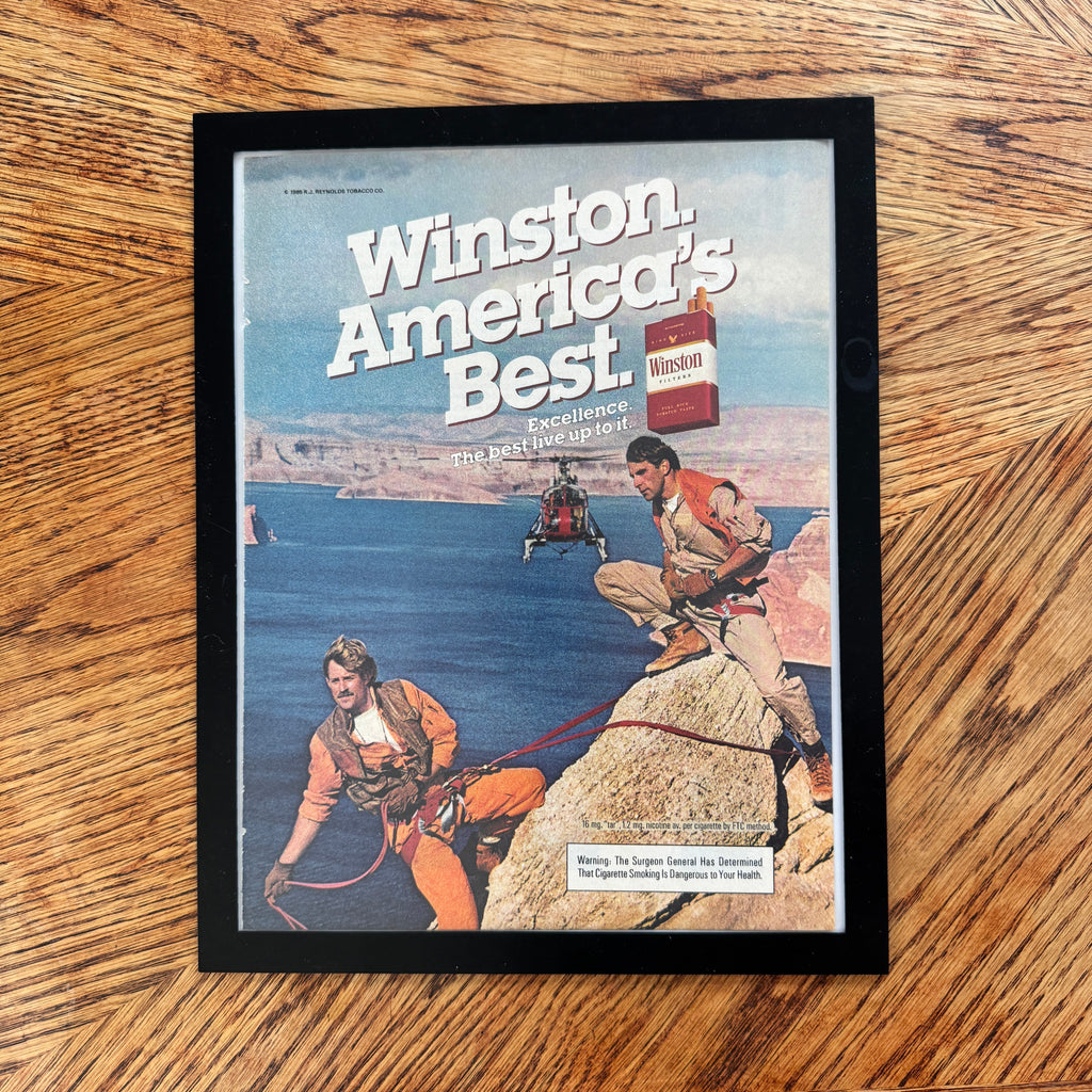 Winston America's Best Rock Climbers Vintage 1985 Cigarette Ad Print - detail view