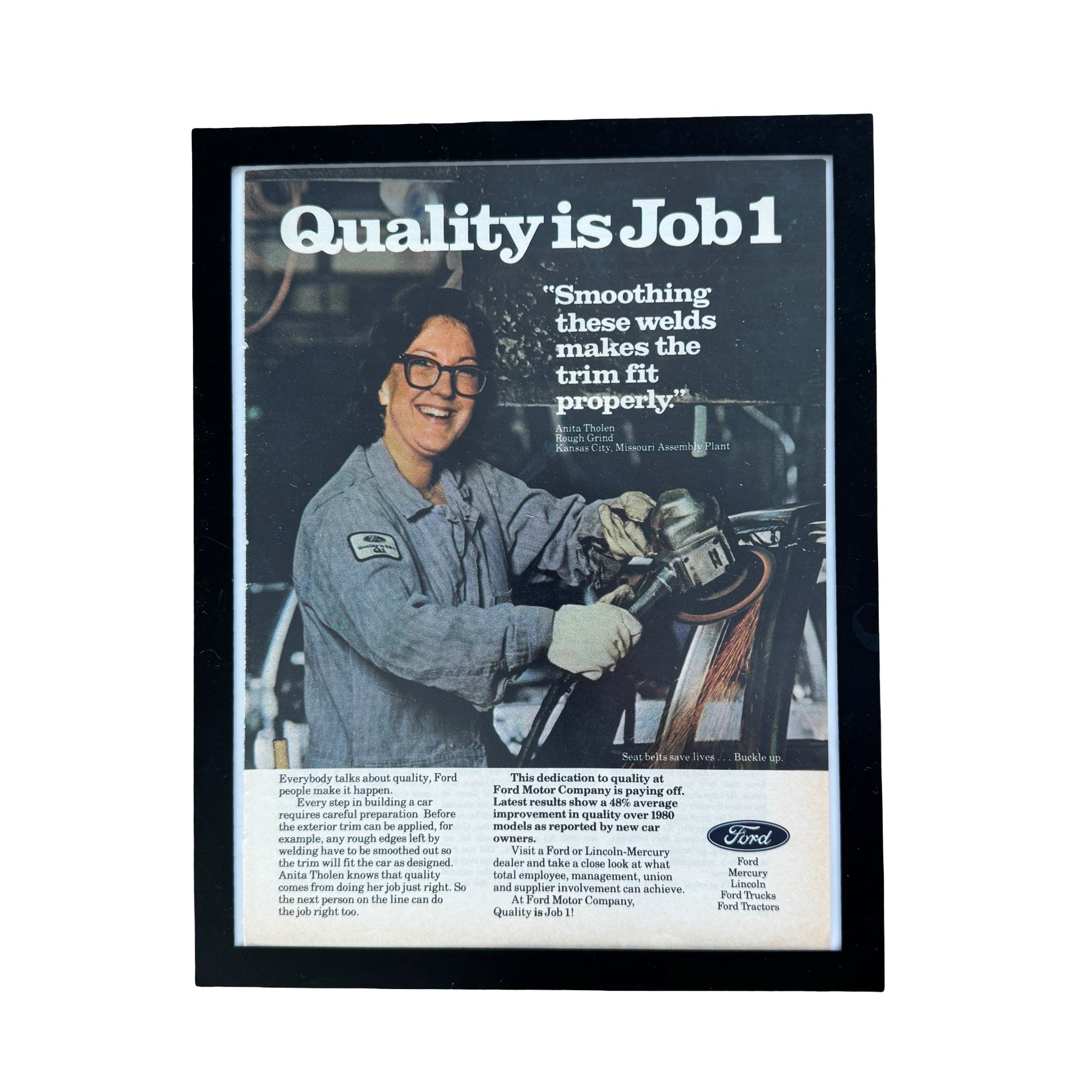 Ford Quality Is Job 1 Factory Worker Vintage 1981 Car Ad Print