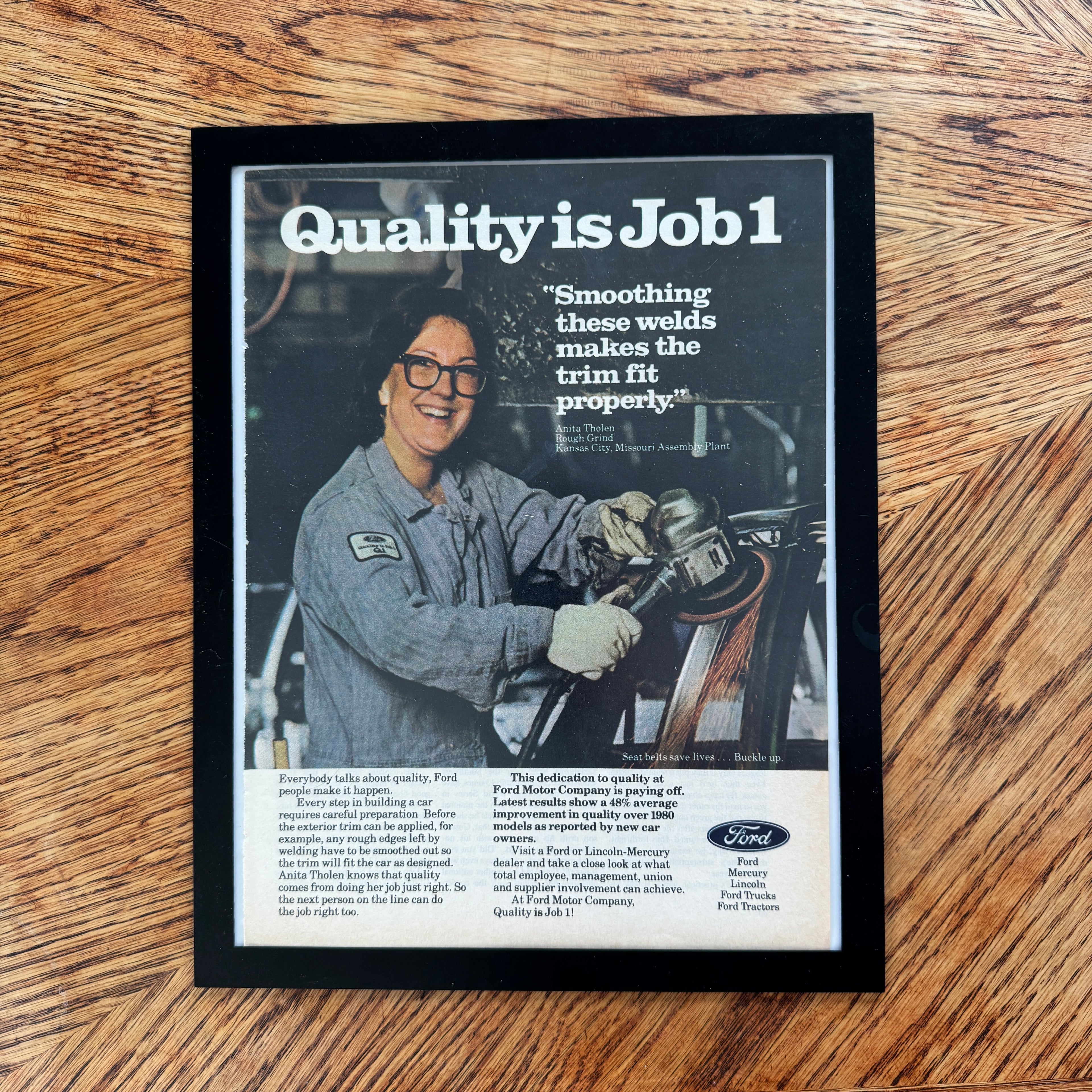 Ford Quality Is Job 1 Factory Worker Vintage 1981 Car Ad Print - detail view