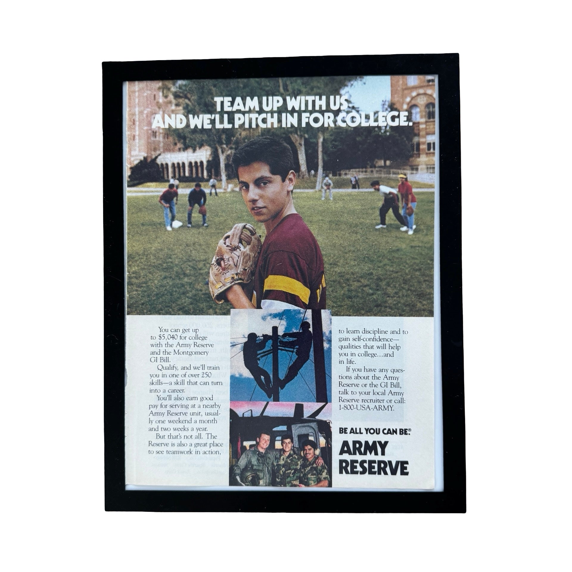 Army Reserve Team Up With Us Baseball Vintage 1980s Military Ad Print