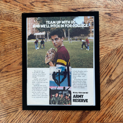 Army Reserve Team Up With Us Baseball Vintage 1980s Military Ad Print - detail view