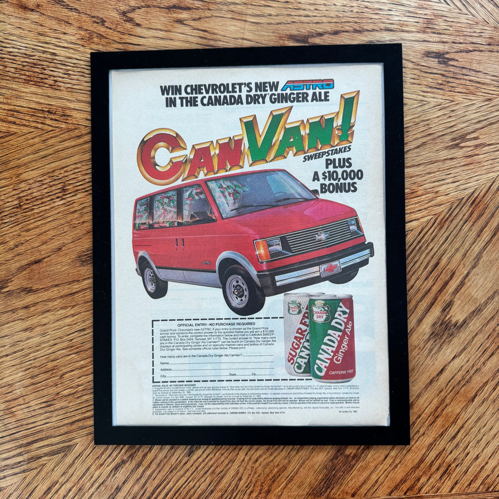 Canada Dry Ginger Ale CanVan Chevy Astro Vintage 1985 Soda Ad Print - detail view