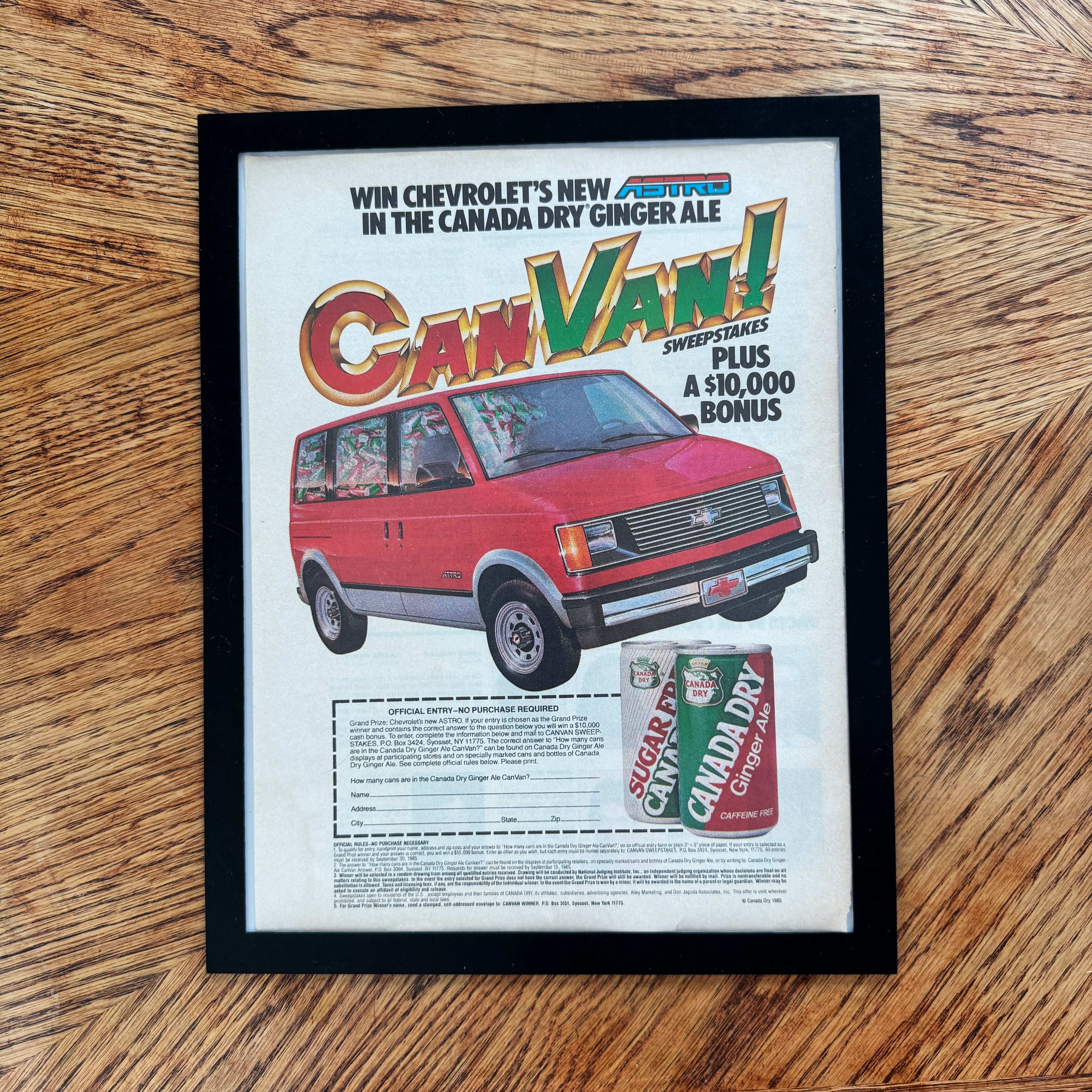 Canada Dry Ginger Ale CanVan Chevy Astro Vintage 1985 Soda Ad Print - detail view
