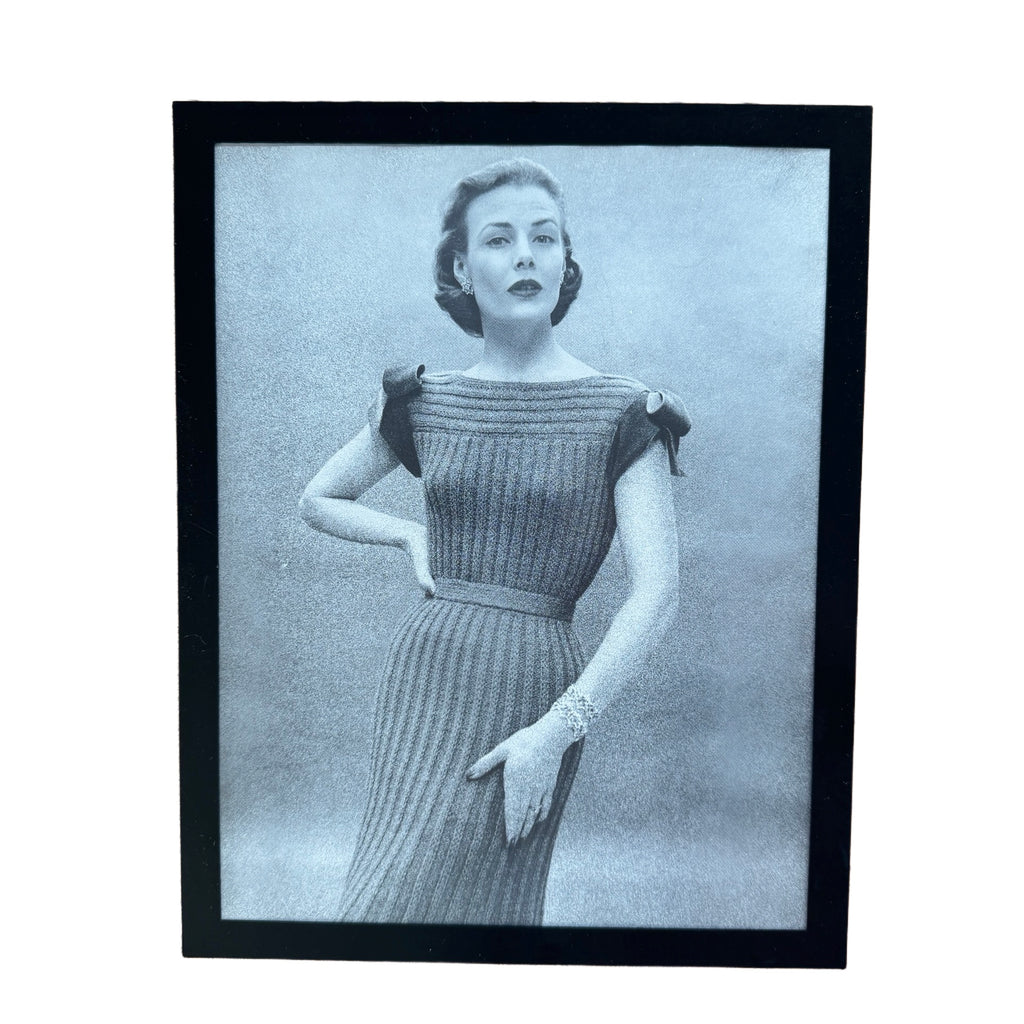 Vintage 1950s Fashion Model Knit Gown Black and White Photo Print