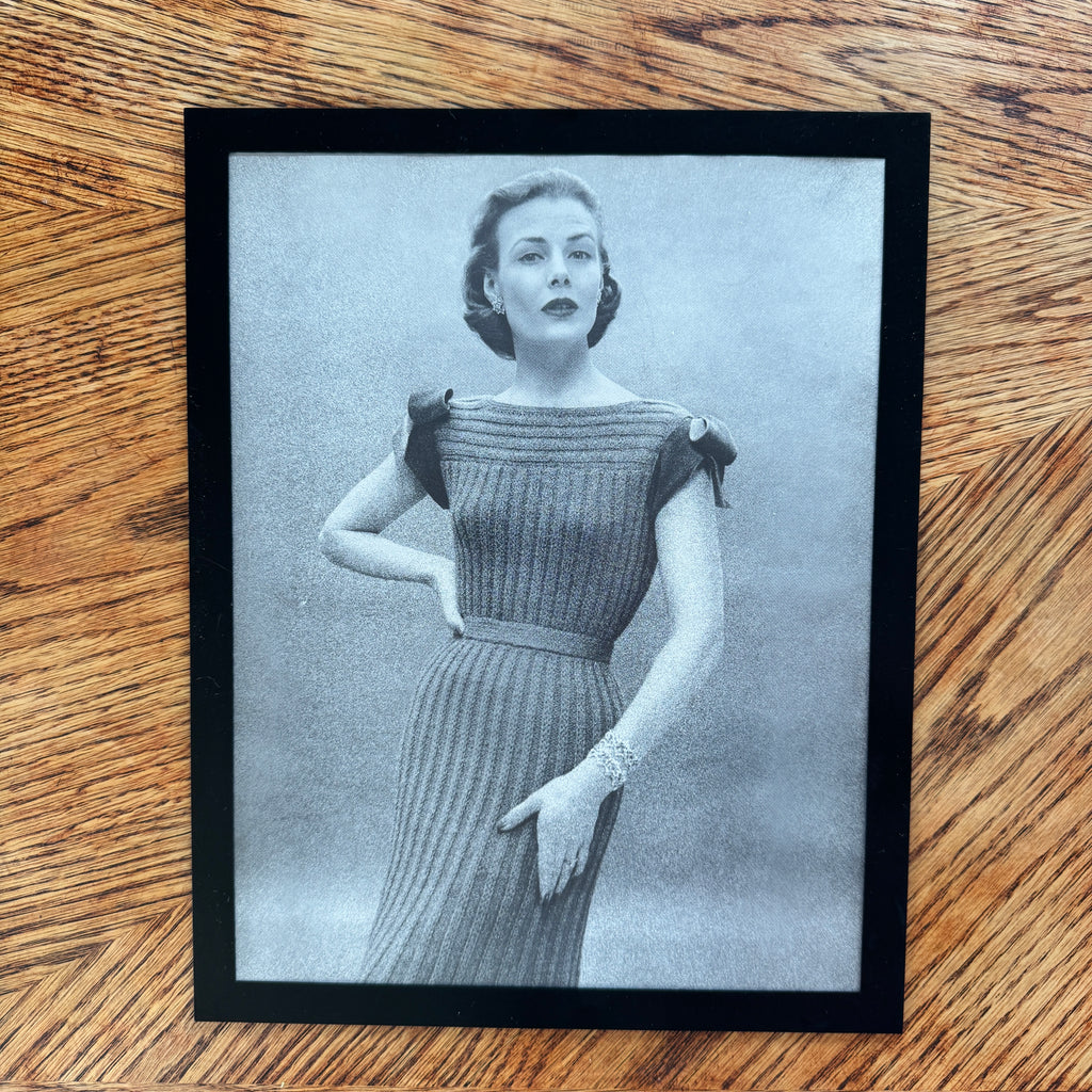 Vintage 1950s Fashion Model Knit Gown Black and White Photo Print - detail view