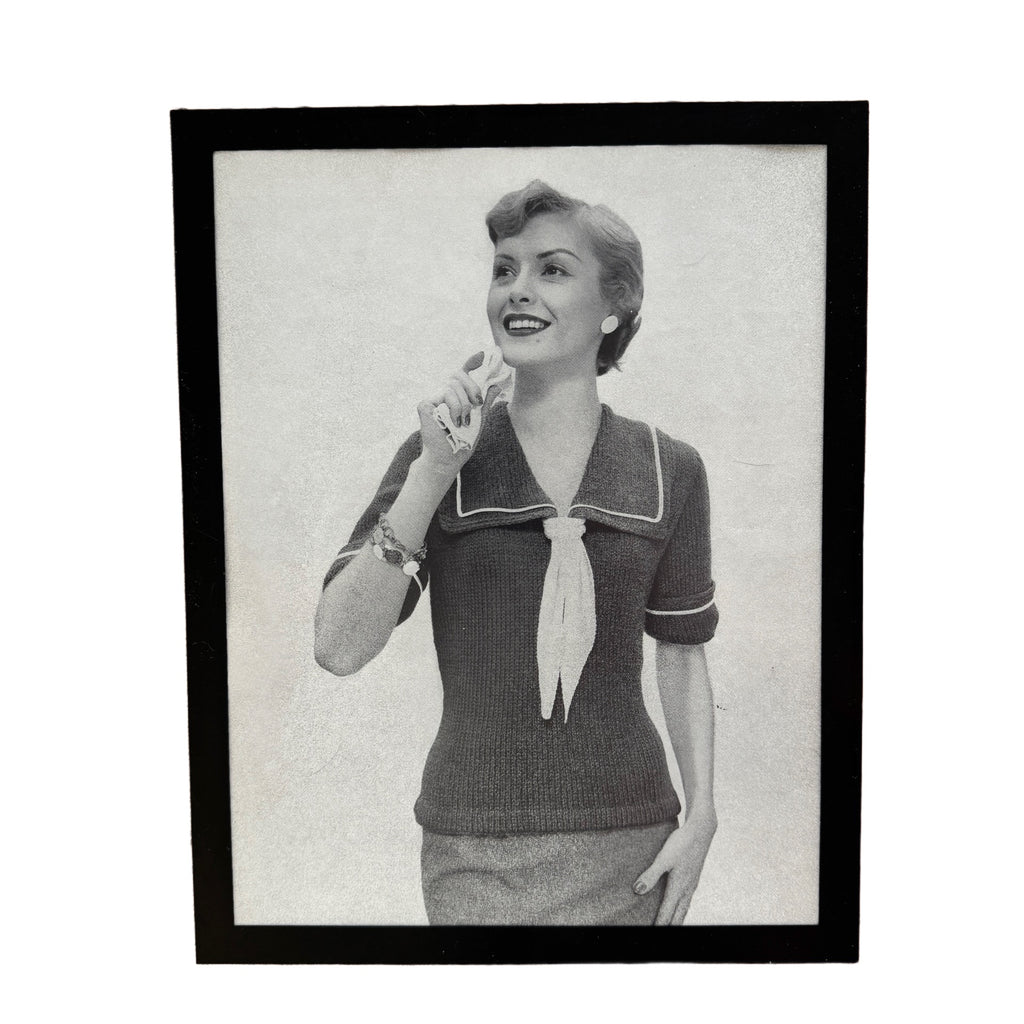 Vintage 1950s Fashion Model Sailor Knit Top Black and White Photo Print