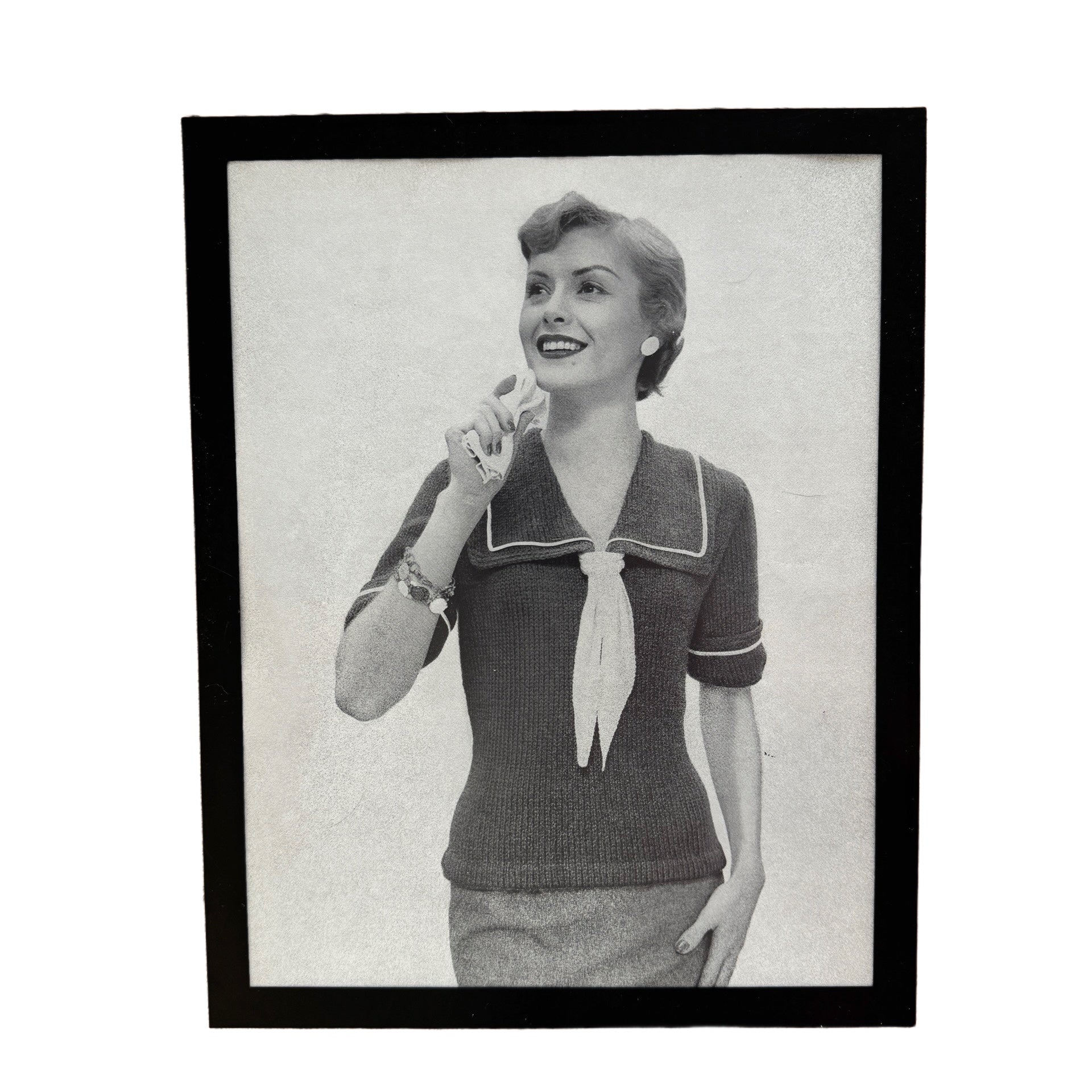 Vintage 1950s Fashion Model Sailor Knit Top Black and White Photo Print