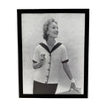Vintage 1950s Fashion Model Knit Collared Top Black and White Photo Print