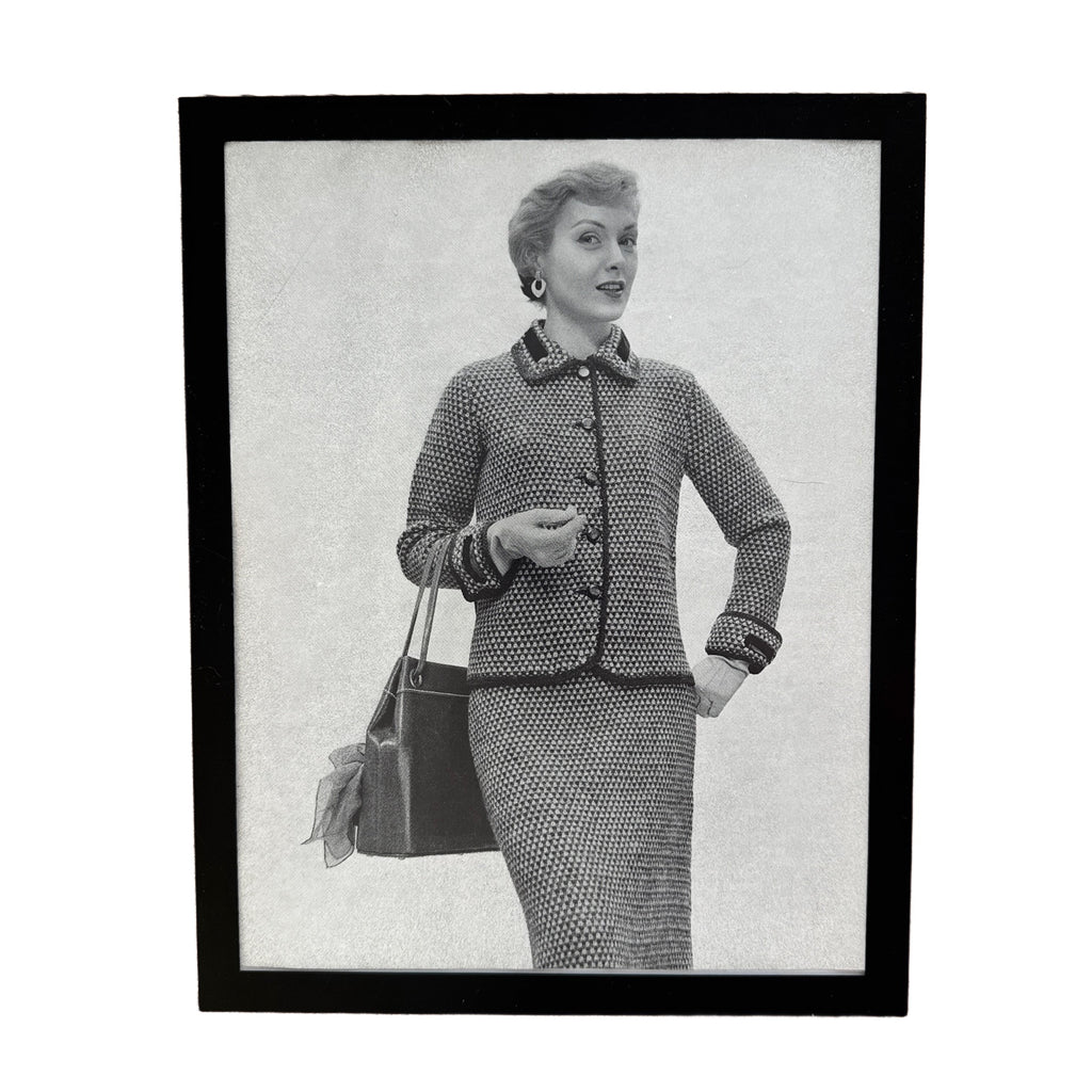 Vintage 1950s Fashion Model Knit Suit Black and White Photo Print