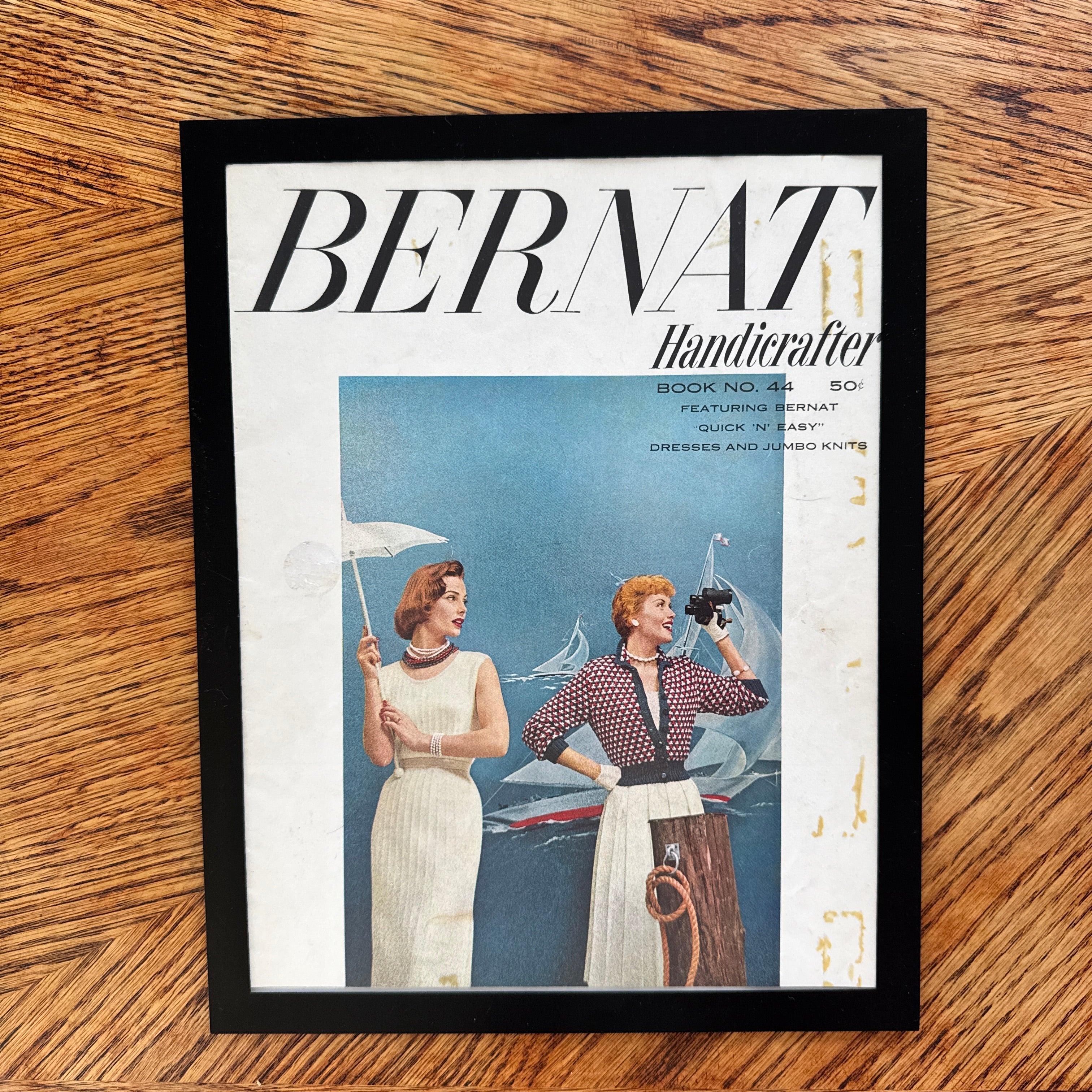 Bernat Handicrafter Vintage Knitting Book Cover Nautical Fashion Print - detail view