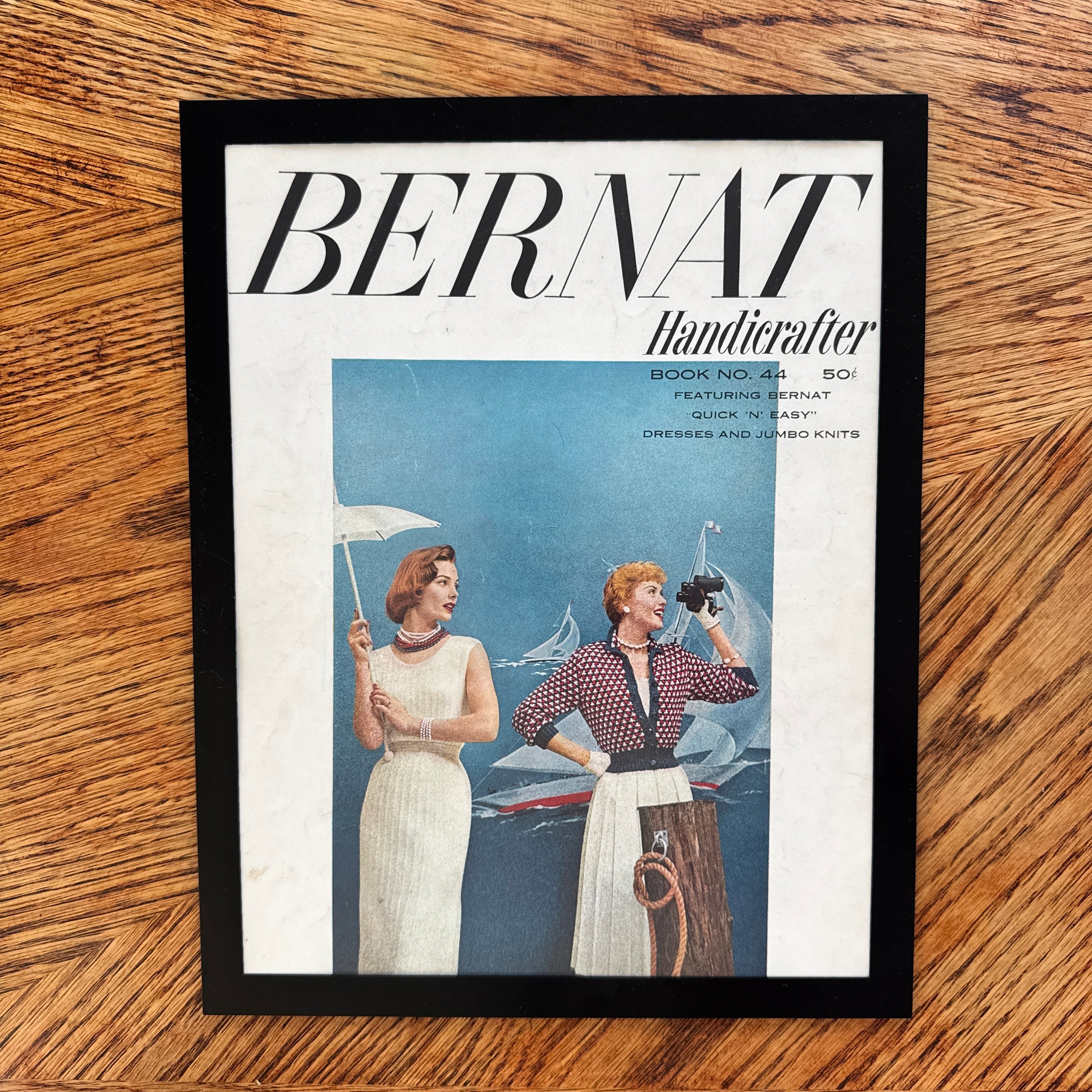 Bernat Handicrafter Vintage Knitting Book Cover Nautical Fashion Print - detail view