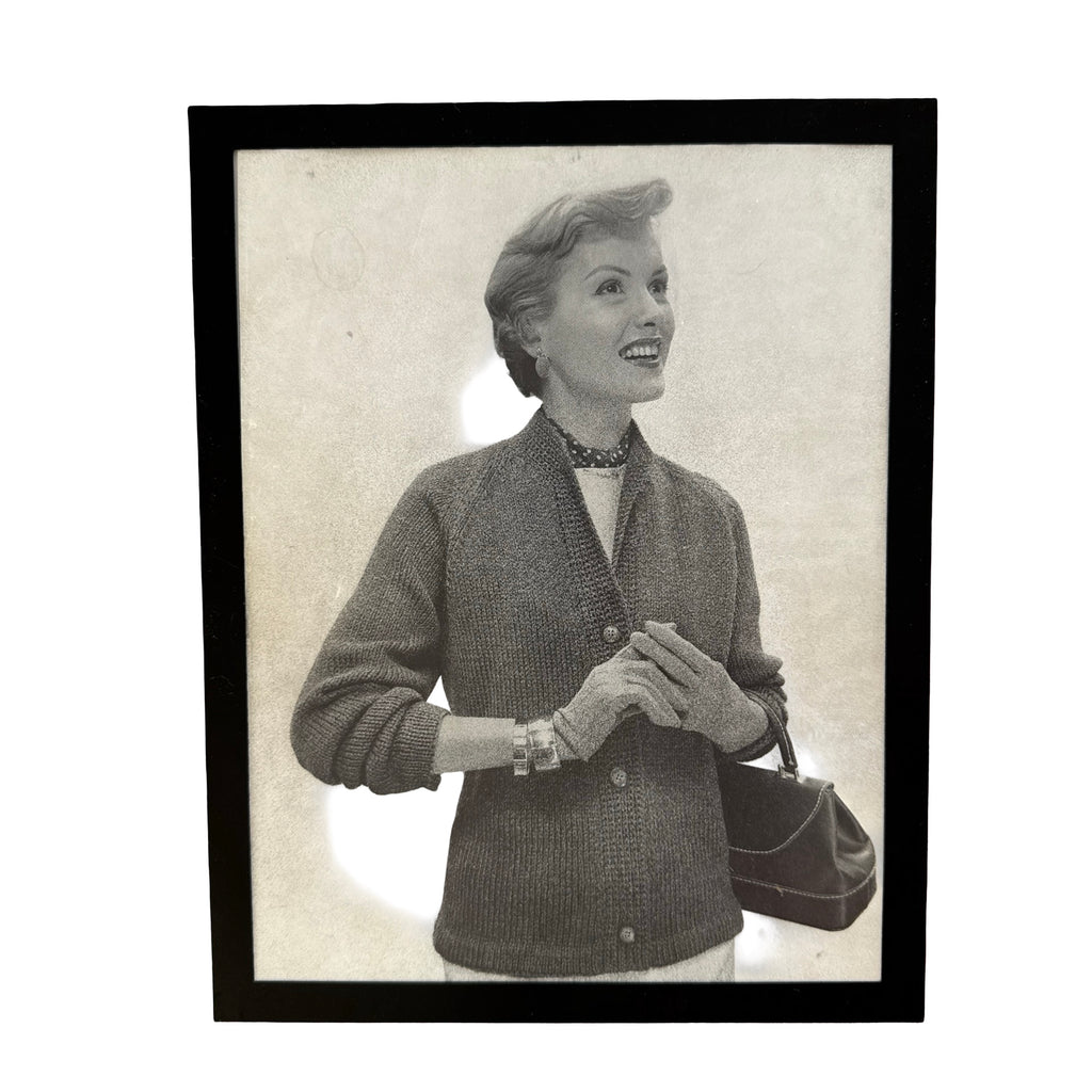 Vintage 1950s Fashion Model Knit Blazer Black and White Photo Print