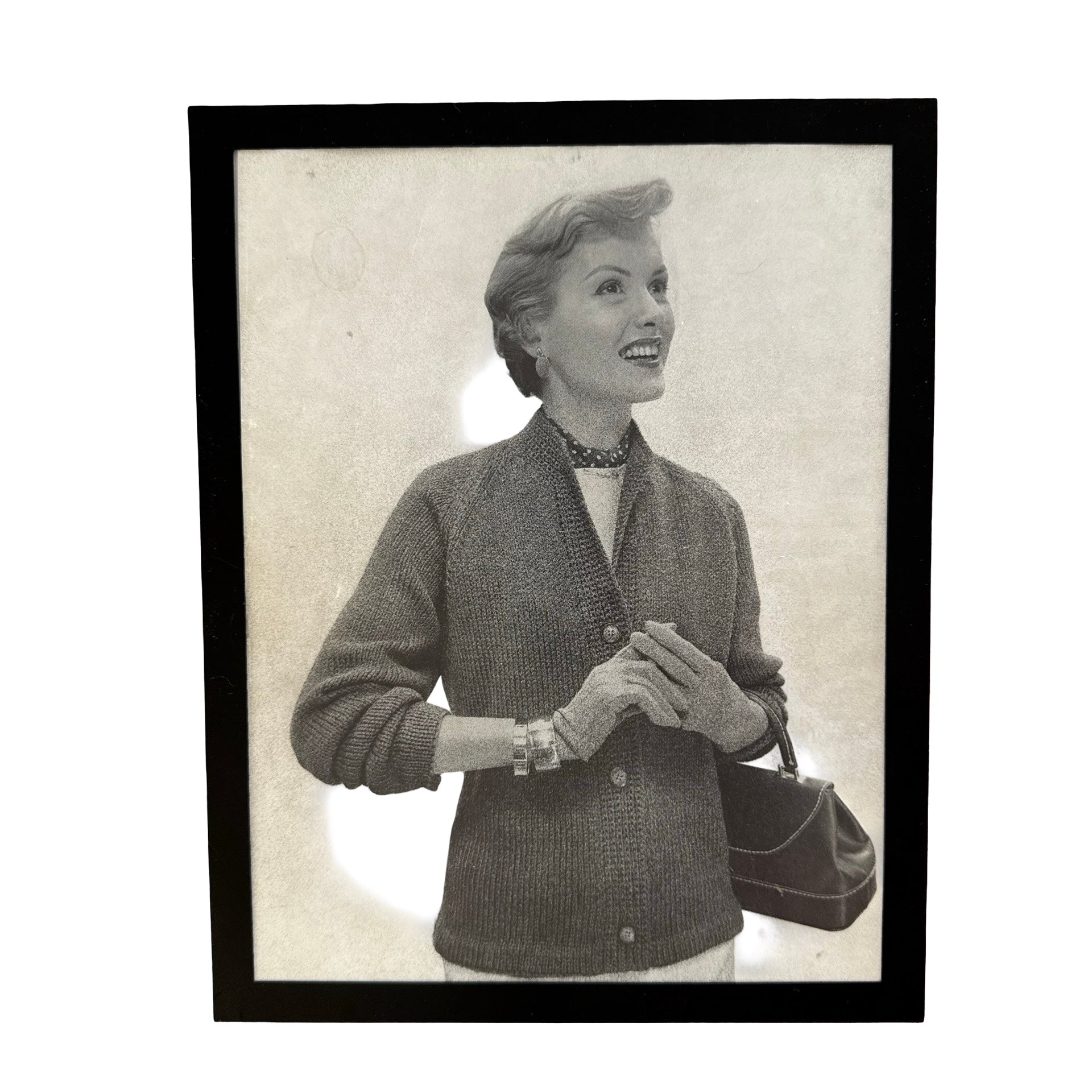 Vintage 1950s Fashion Model Knit Blazer Black and White Photo Print
