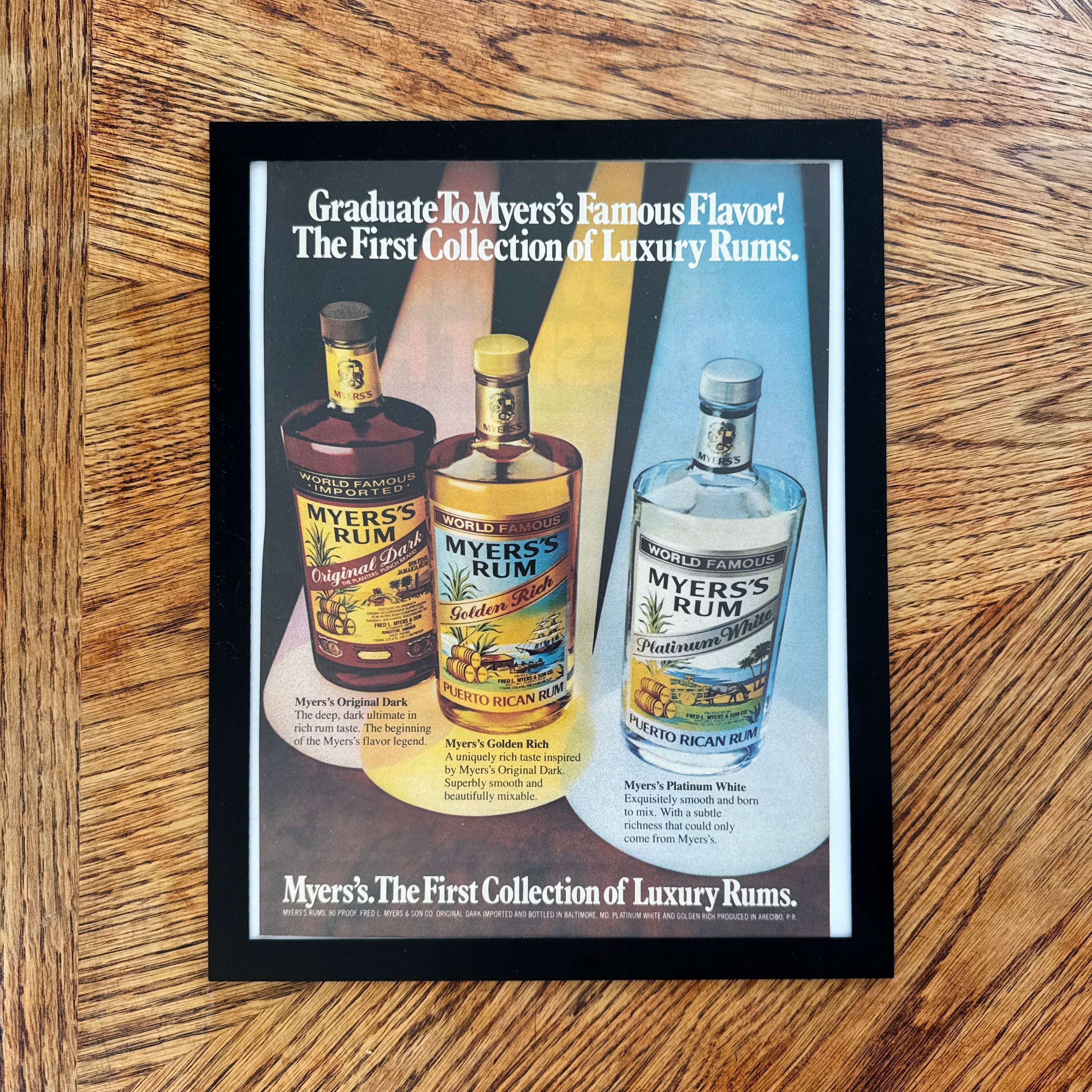 Myer's Rum First Collection of Luxury Rums Vintage Liquor Ad Print - detail view