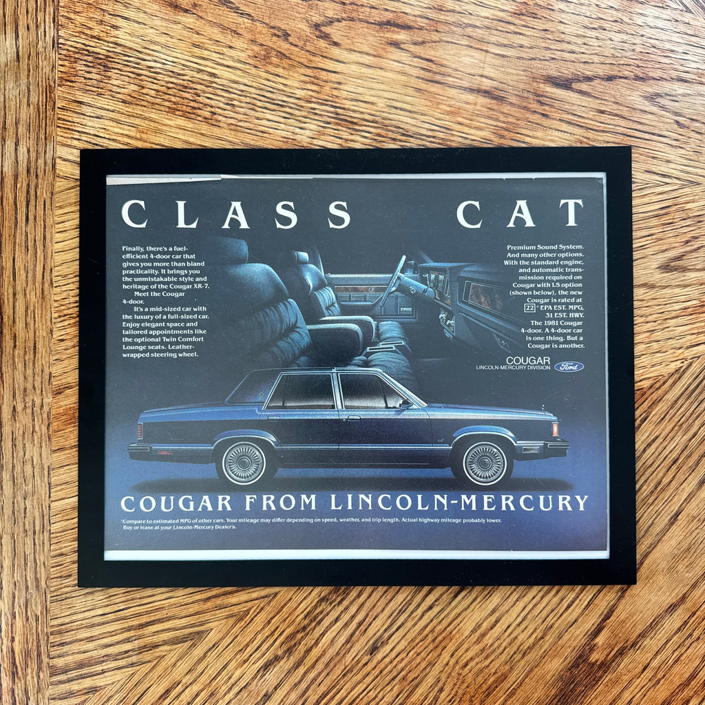 Mercury Cougar Class Cat Vintage 1981 Car Ad Print - detail view