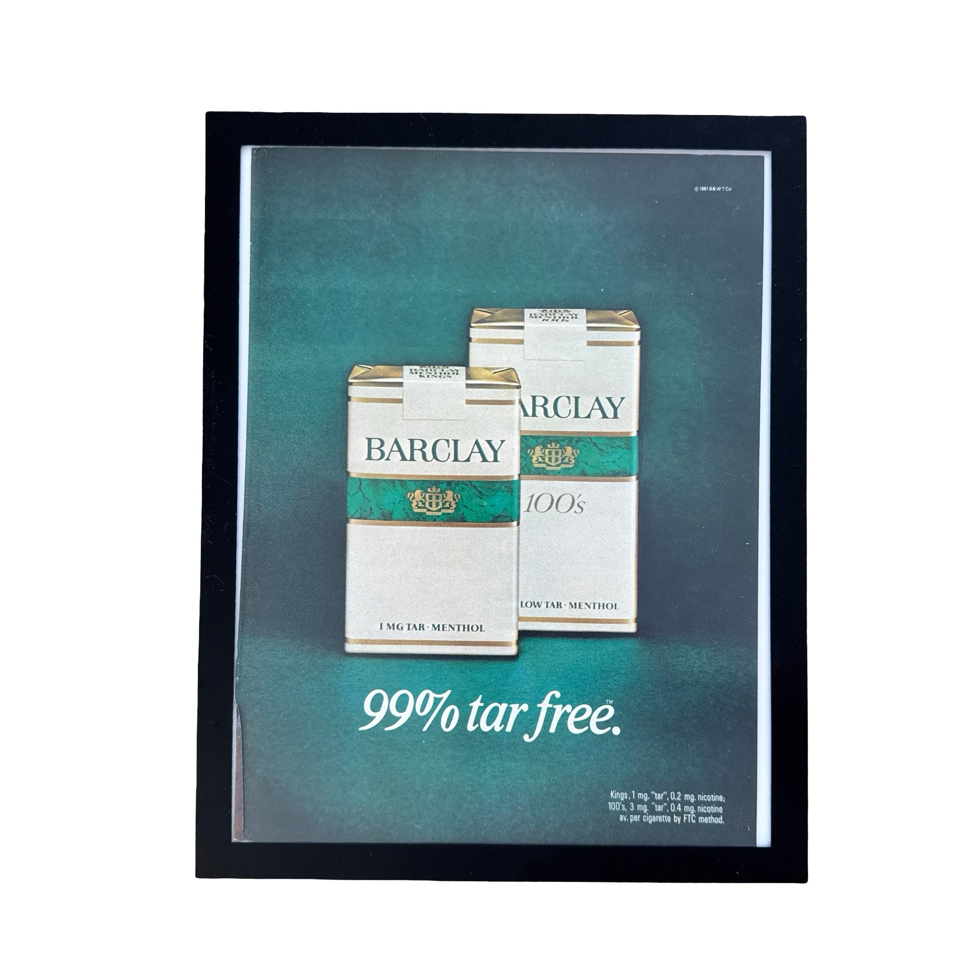 Barclay Cigarettes 99% Tar Free Vintage 1981 Cigarette Ad Print