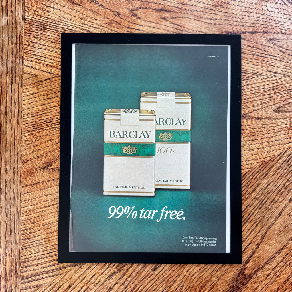 Barclay Cigarettes 99% Tar Free Vintage 1981 Cigarette Ad Print - detail view