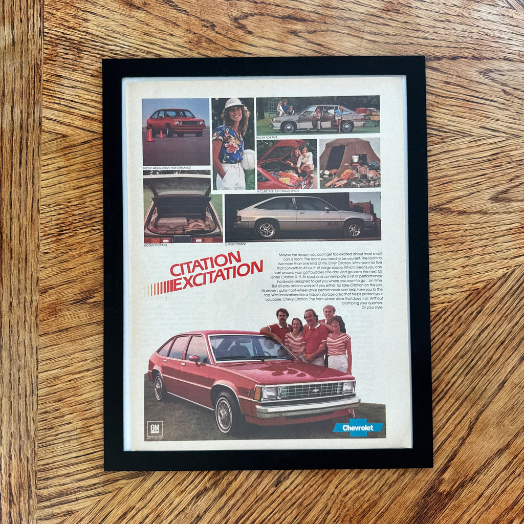Chevy Citation X-11 Citation Excitation Vintage 80s Car Ad Print - detail view