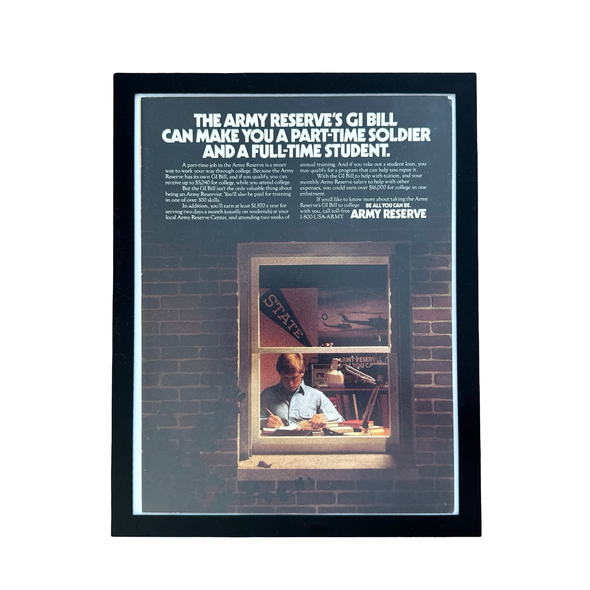Army Reserve GI Bill Be All You Can Be Vintage 80s Military Ad Print
