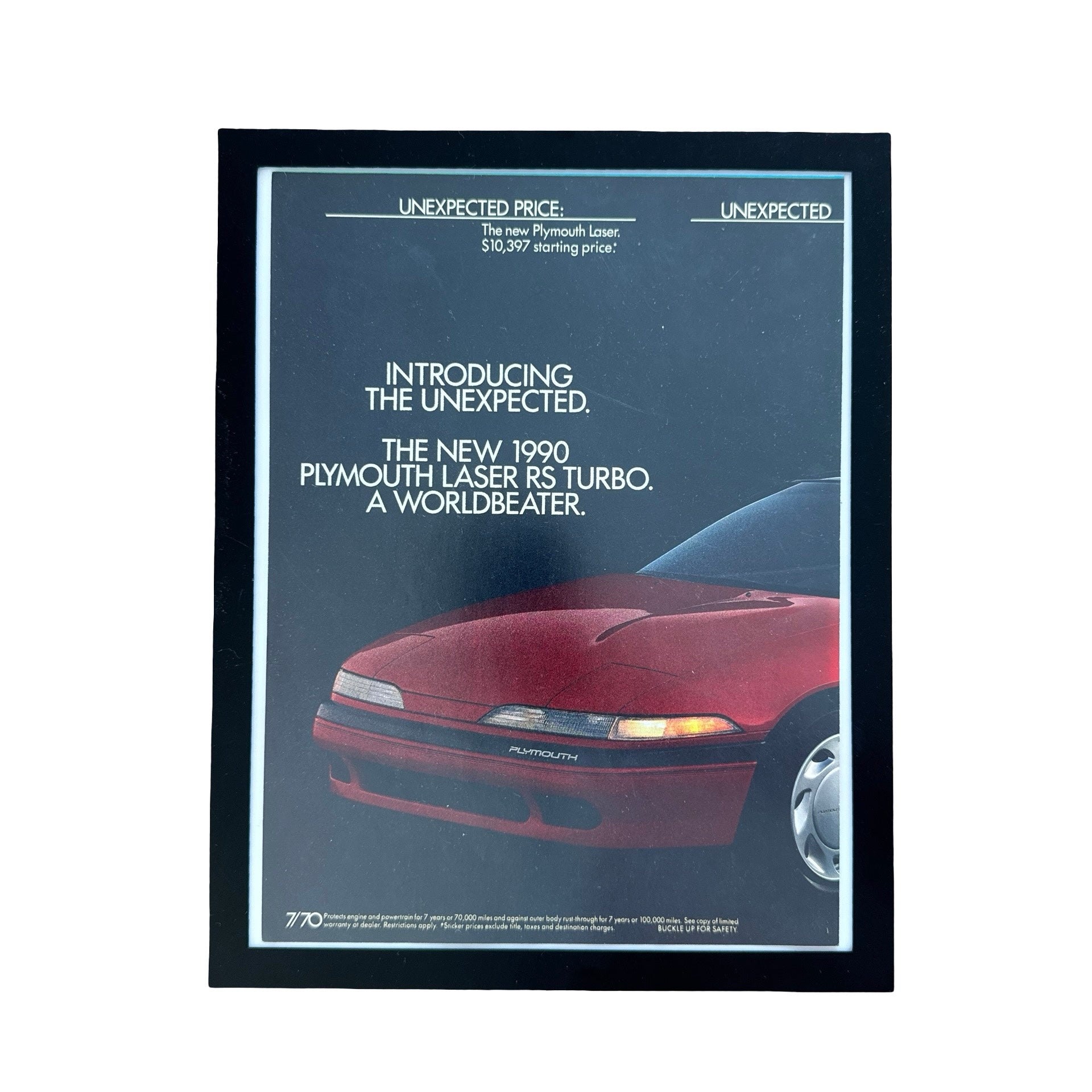 Plymouth Laser RS Turbo 1990 Worldbeater Vintage Car Ad Print