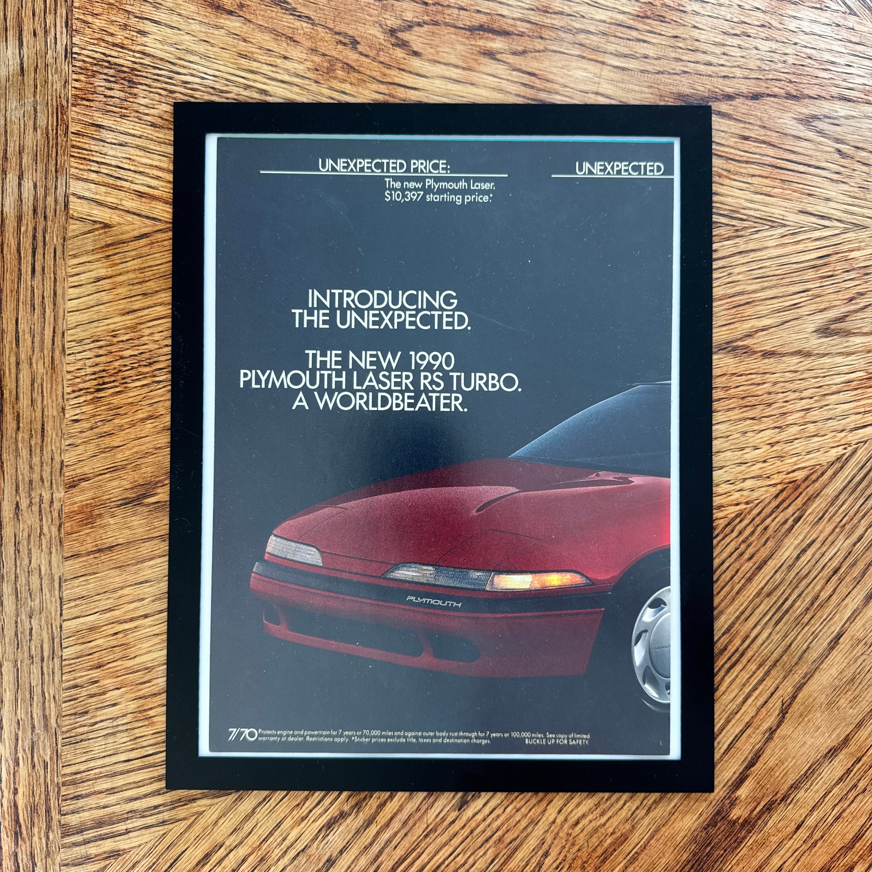 Plymouth Laser RS Turbo 1990 Worldbeater Vintage Car Ad Print - detail view