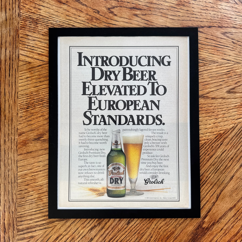 Grolsch Premium Dry Beer Vintage 1989 Beer Ad Print Bar Wall Art - detail view
