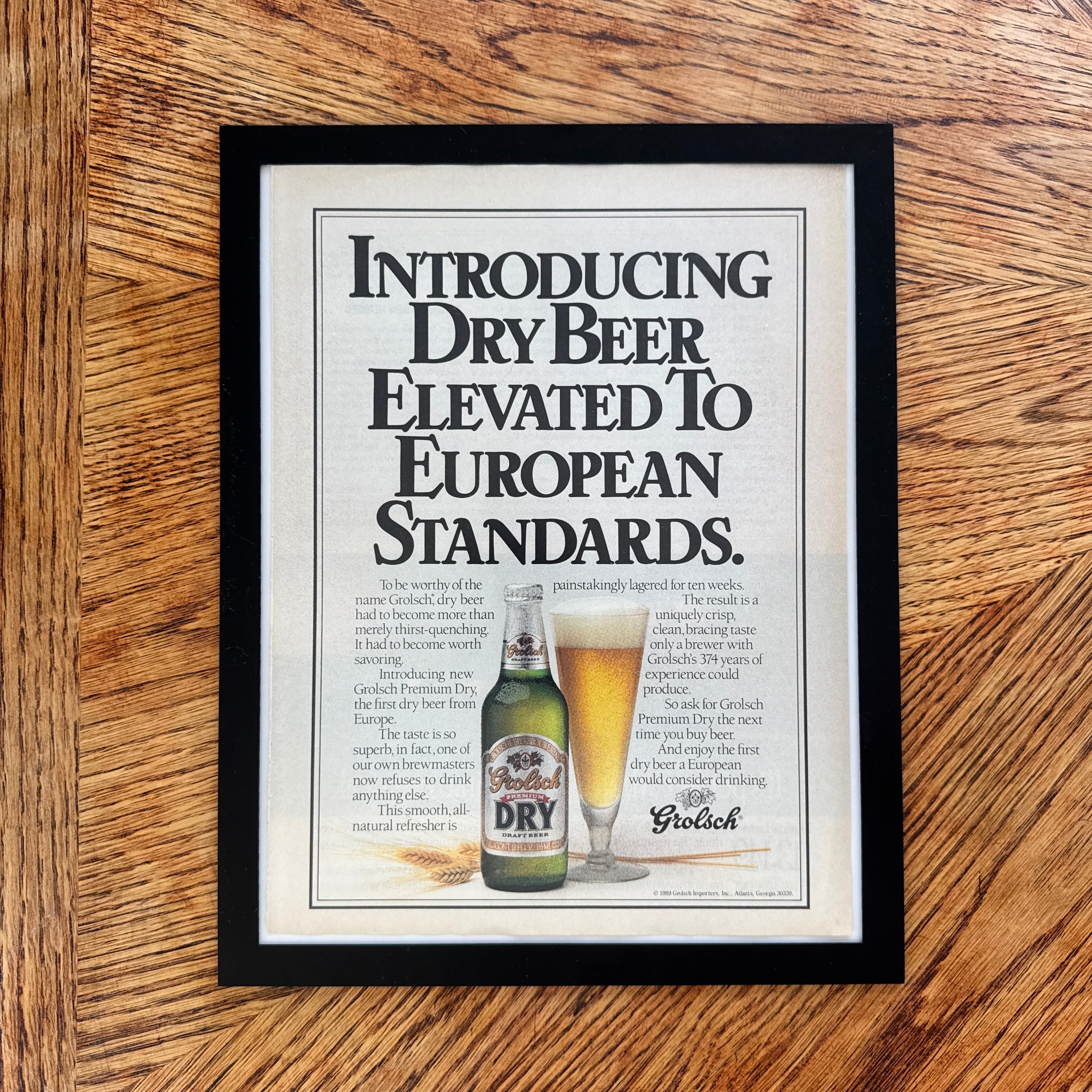 Grolsch Premium Dry Beer Vintage 1989 Beer Ad Print Bar Wall Art - detail view