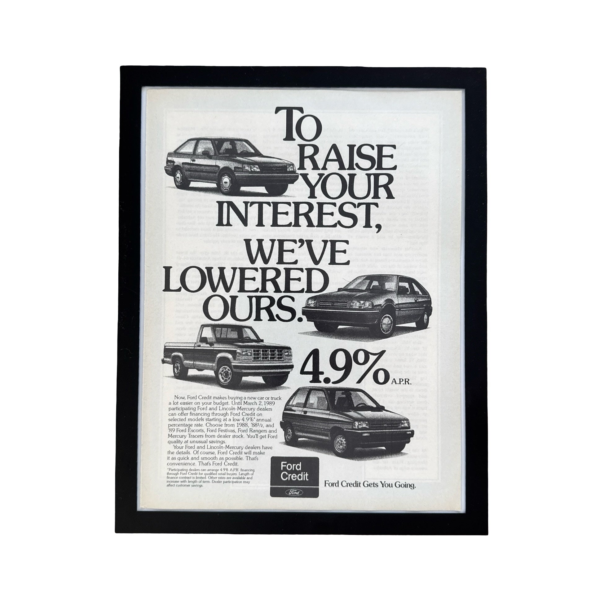 Ford Credit To Raise Your Interest Vintage 1989 Car Ad Print