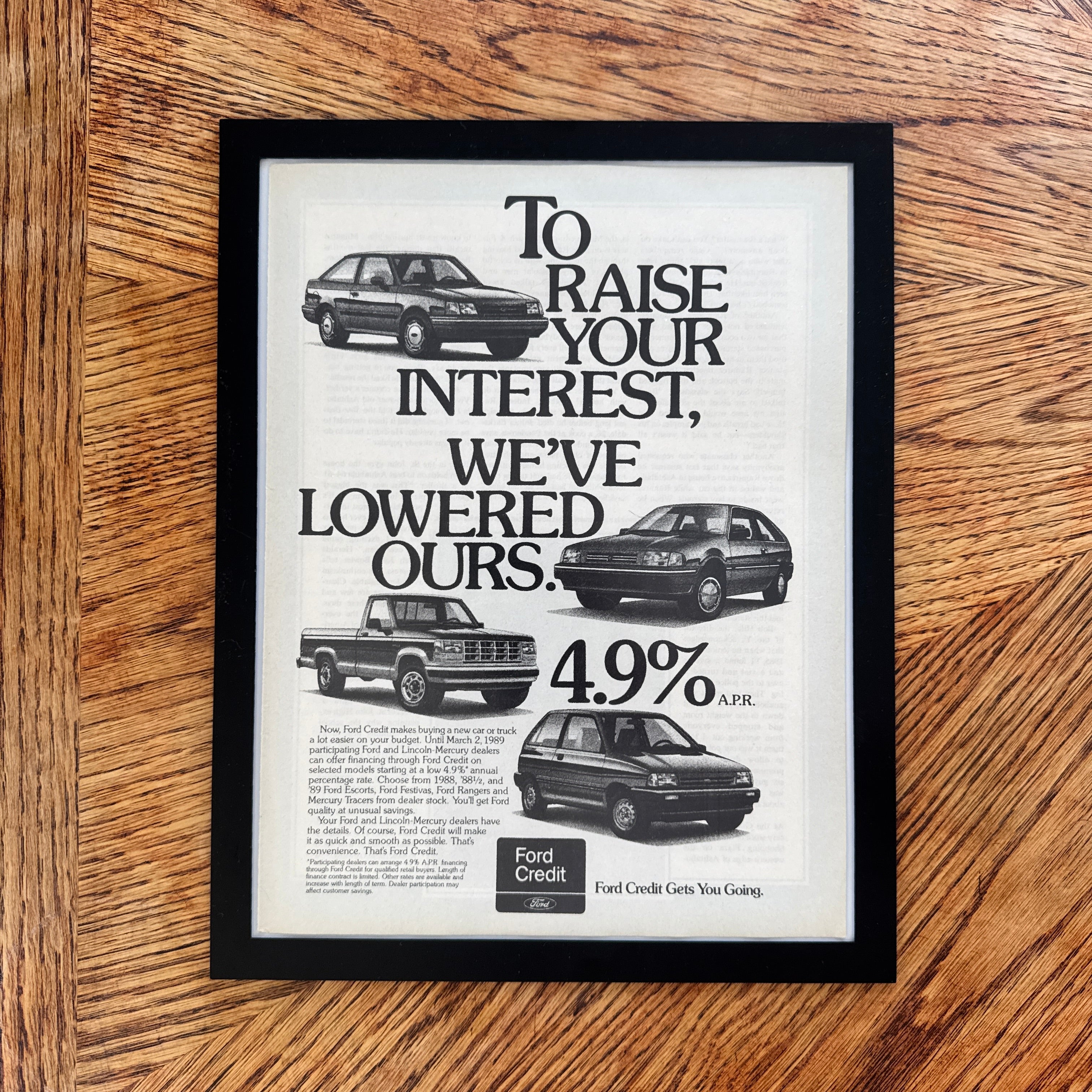Ford Credit To Raise Your Interest Vintage 1989 Car Ad Print - detail view