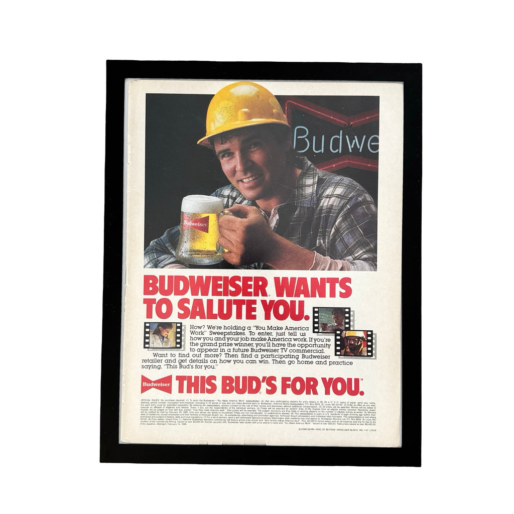 Budweiser This Bud's For You Vintage 1986 Beer Ad Print Bar Wall Art