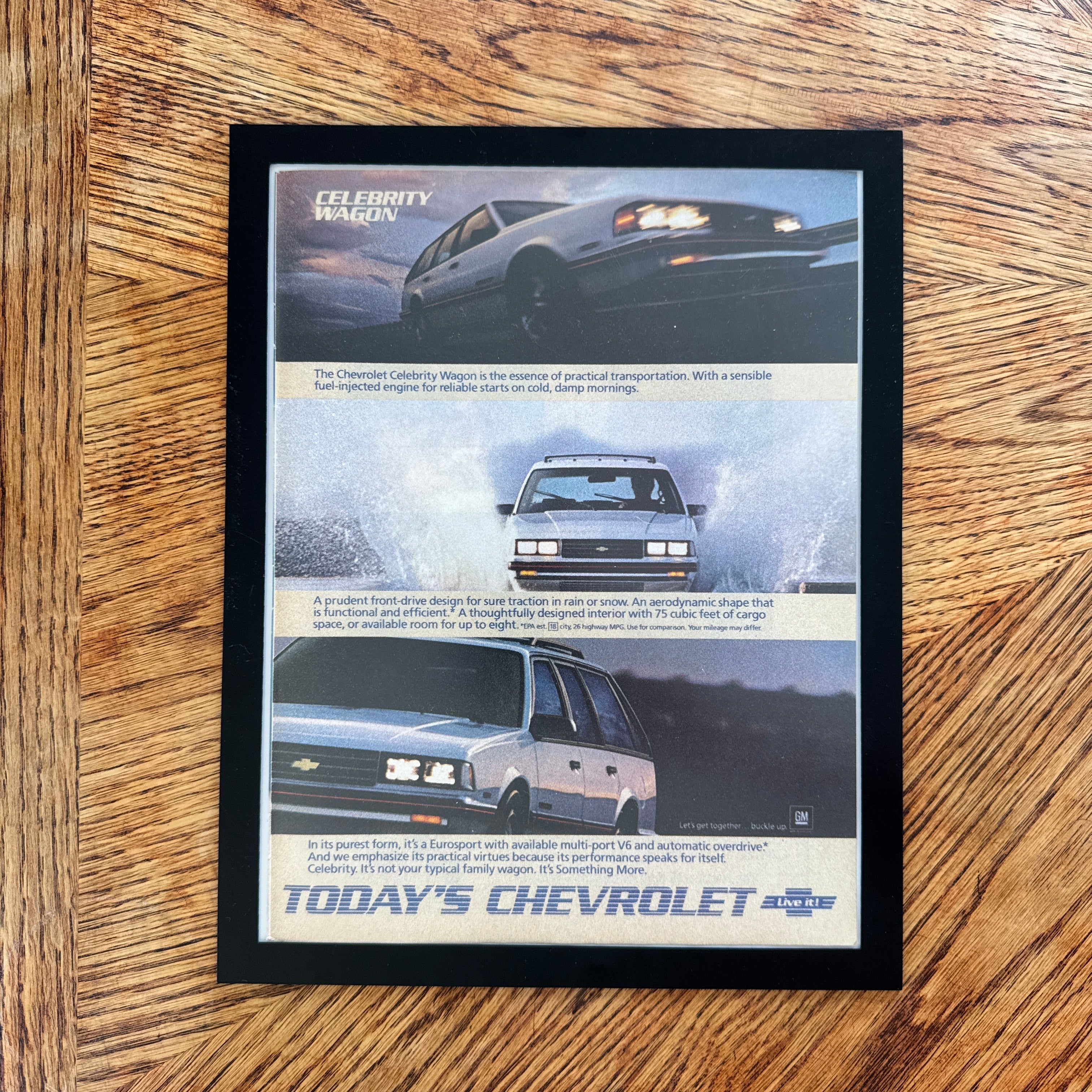 Chevrolet Celebrity Eurosport Wagon Vintage 80s Car Ad Print - detail view