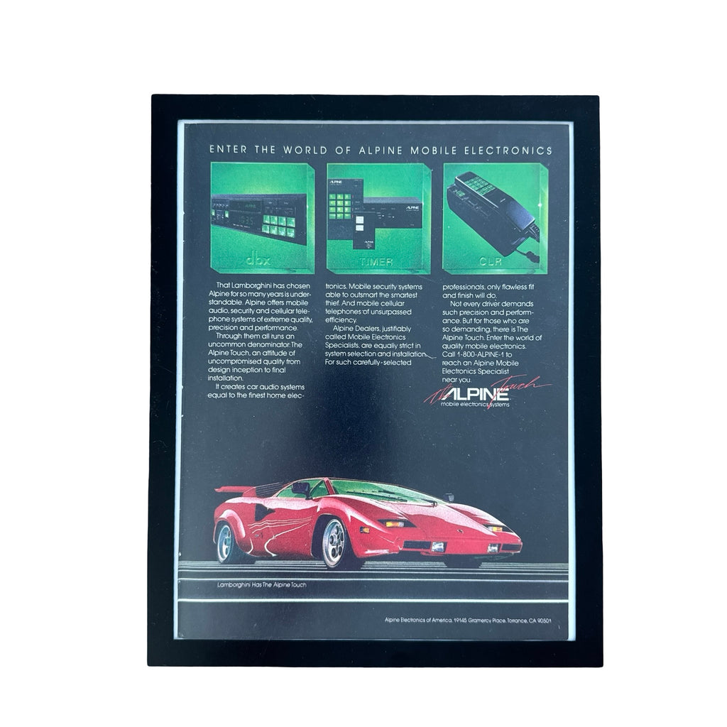 Alpine Mobile Electronics Lamborghini Countach Vintage 80s Ad Print