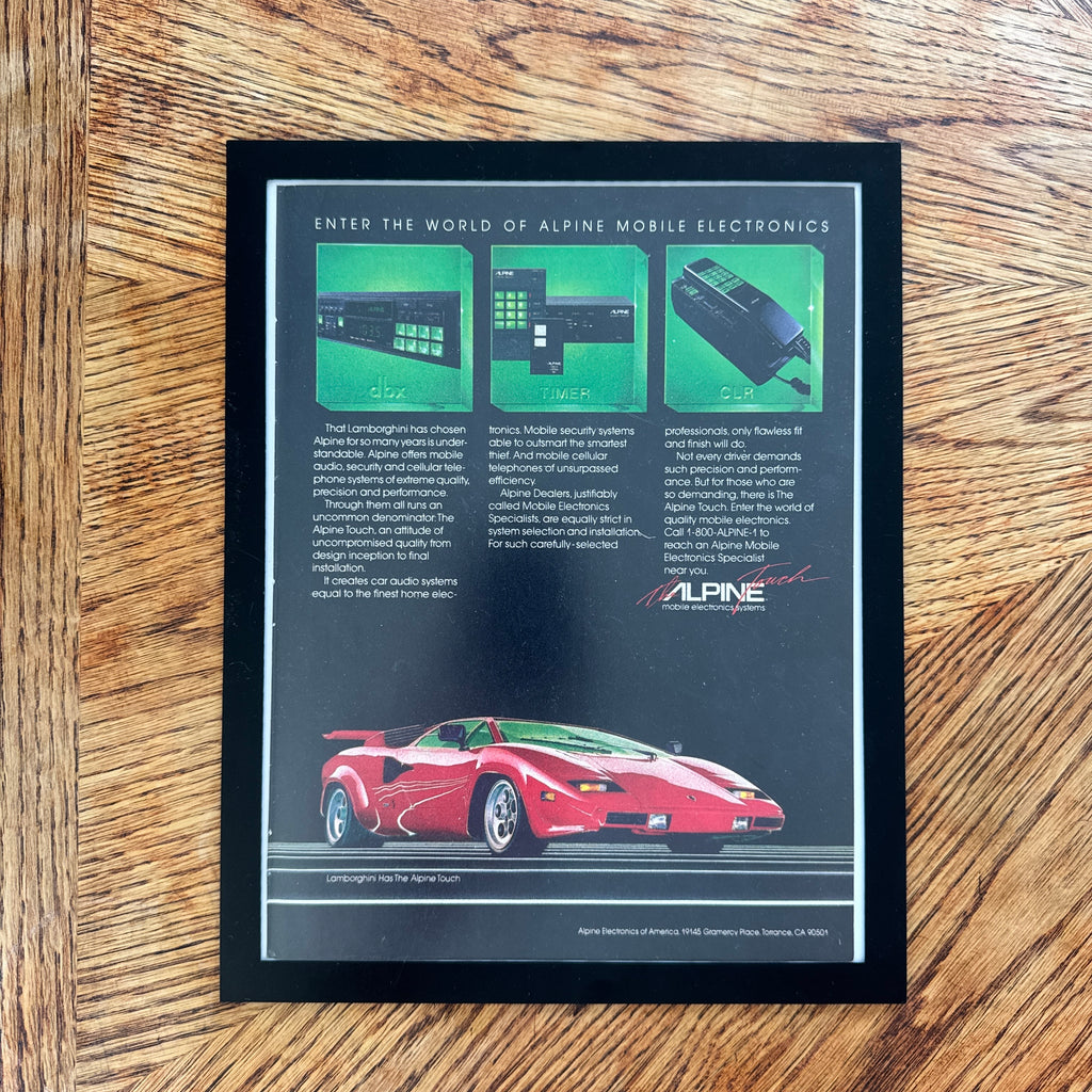 Alpine Mobile Electronics Lamborghini Countach Vintage 80s Ad Print - detail view
