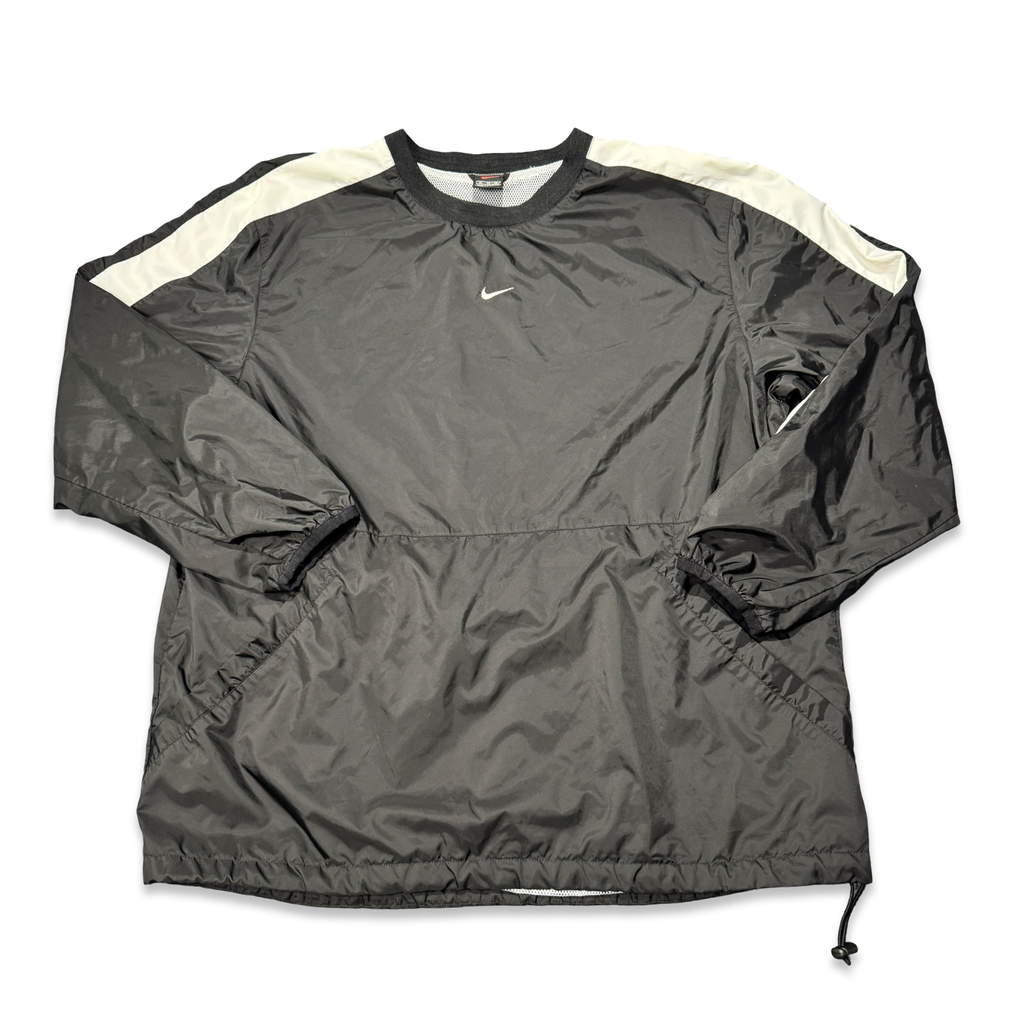 Vintage Nike nylon pullover windbreaker black with bone shoulders center swoosh front
