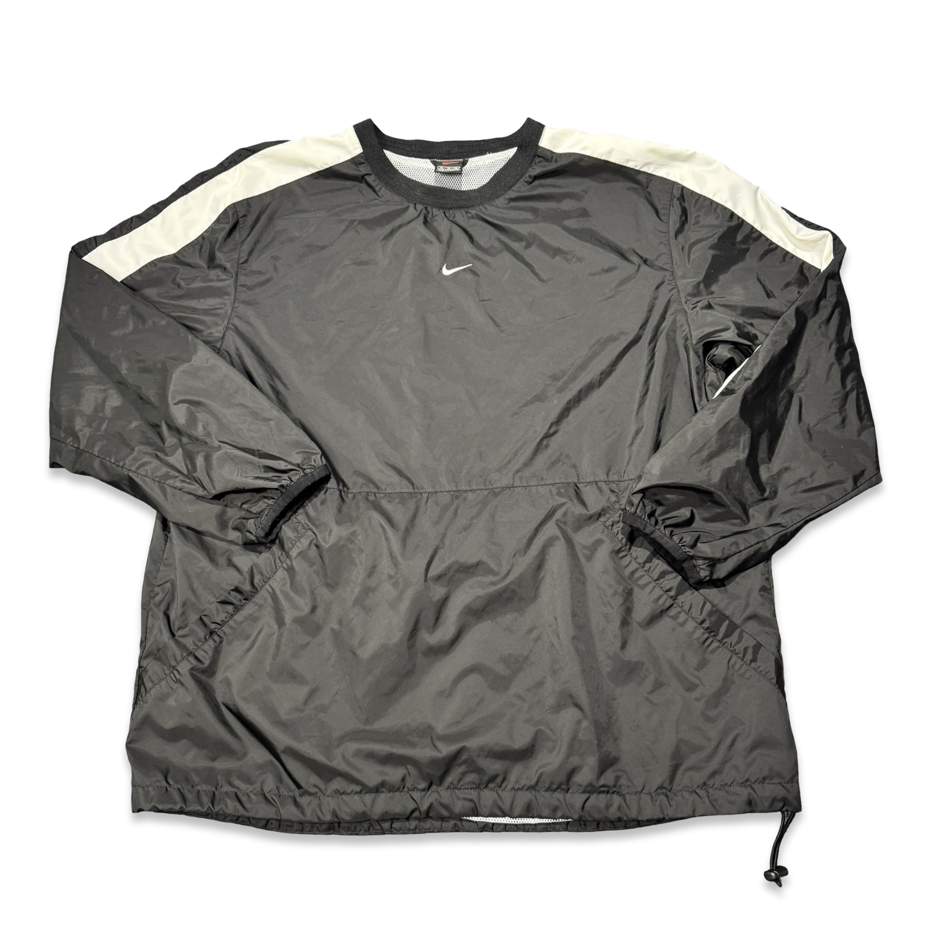 Vintage Nike nylon pullover windbreaker black with bone shoulders center swoosh front