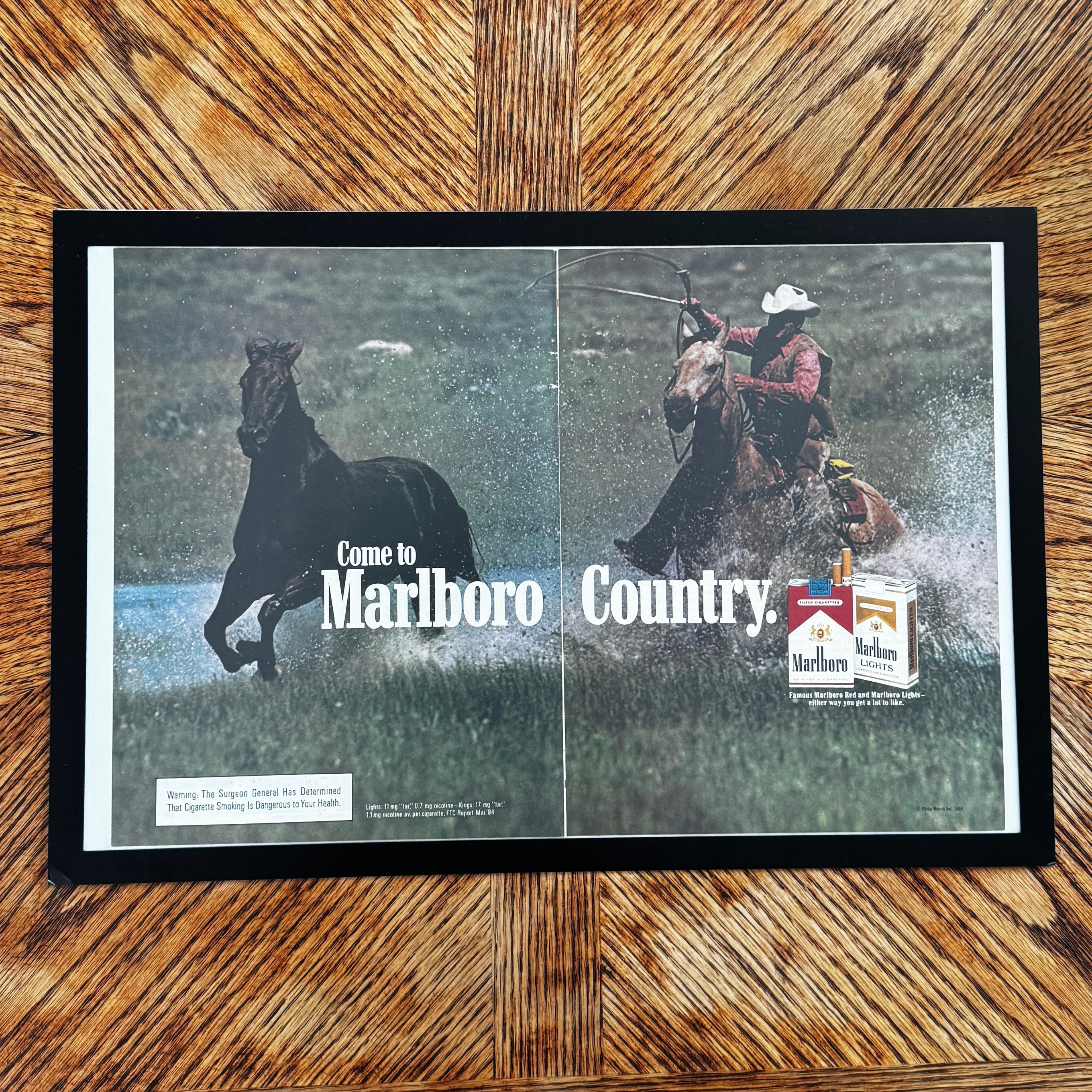 Marlboro Country cowboy vintage magazine ad framed