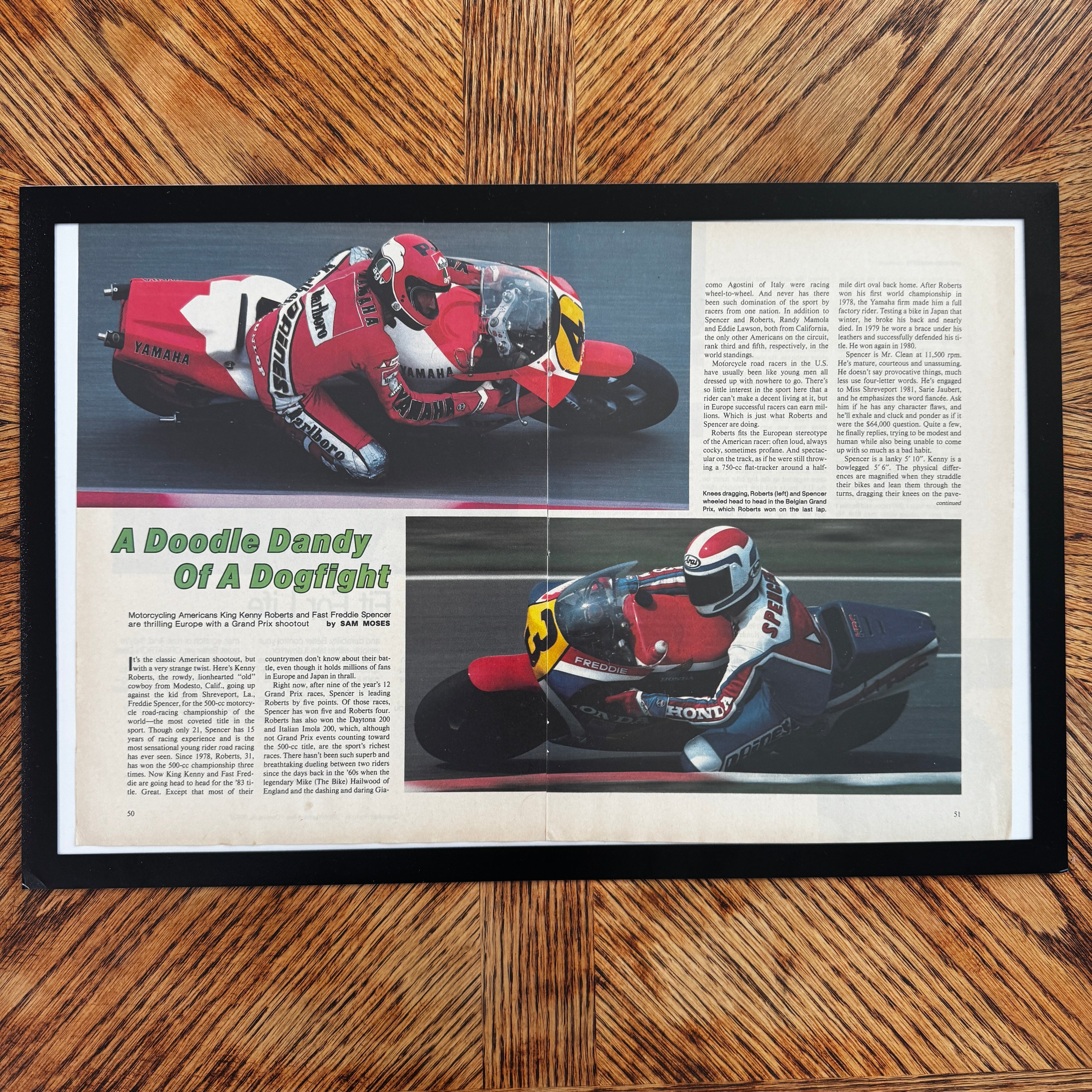 superbike motorcycle racing vintage magazine framed