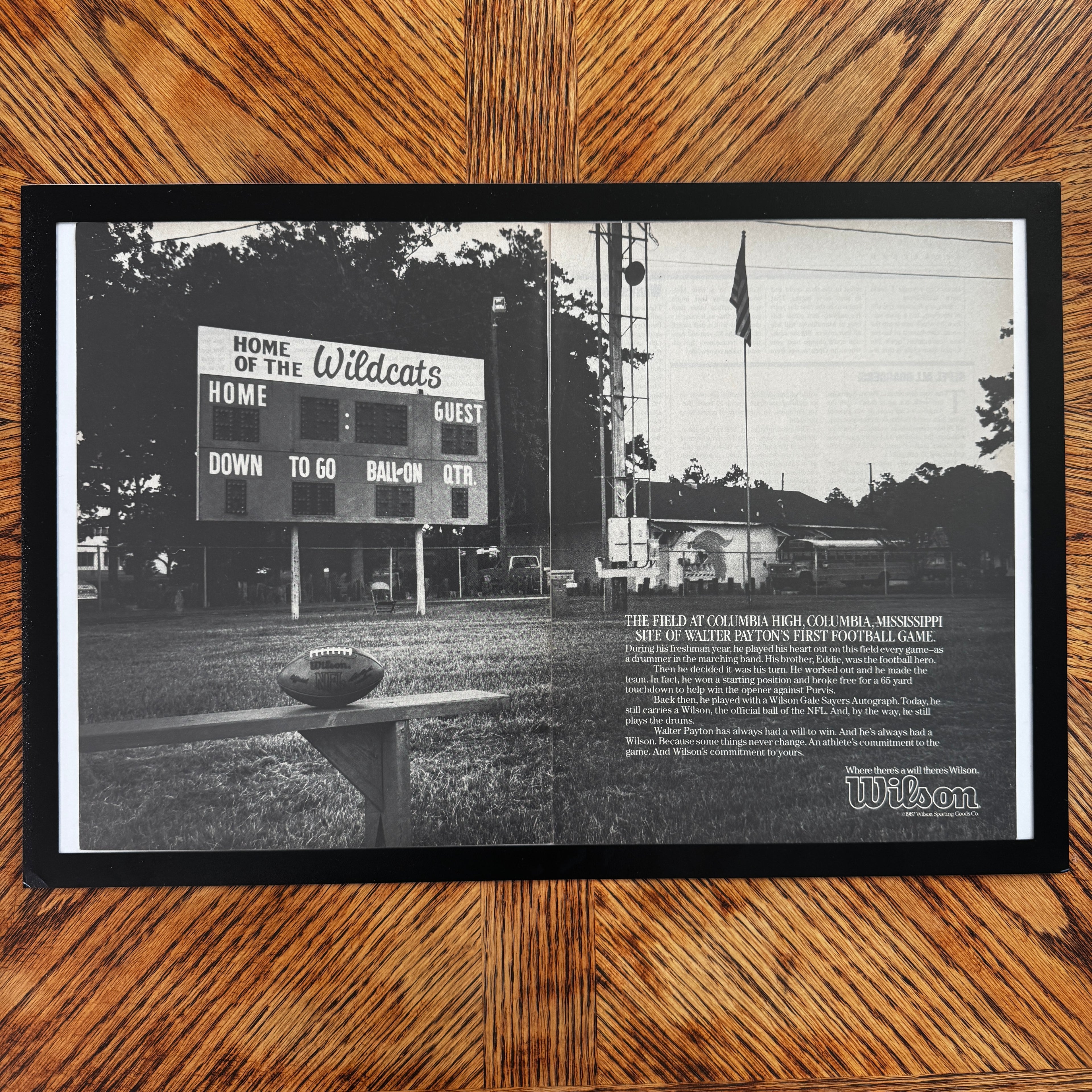 Wilson Walter Payton football field vintage magazine ad framed