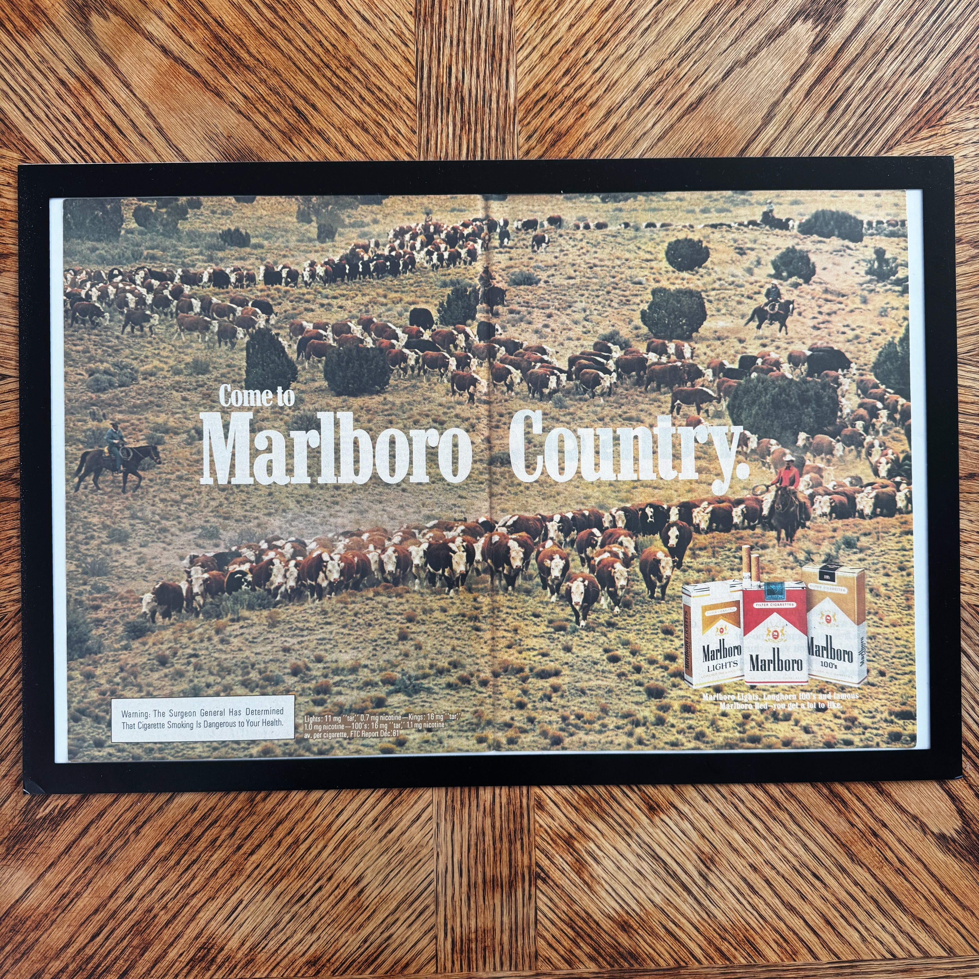 Marlboro Country cattle drive vintage magazine ad framed