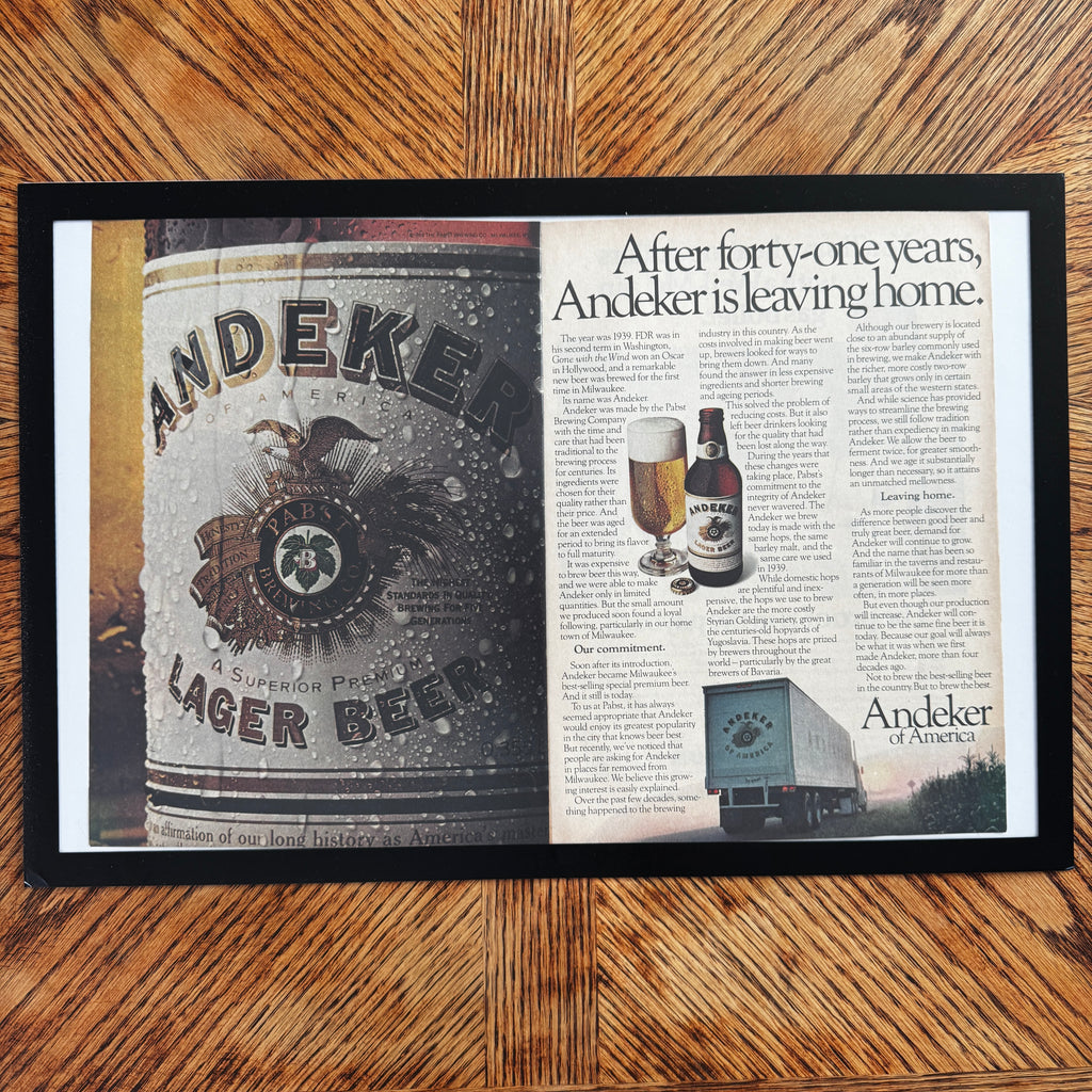 Andeker Lager Beer vintage magazine ad framed