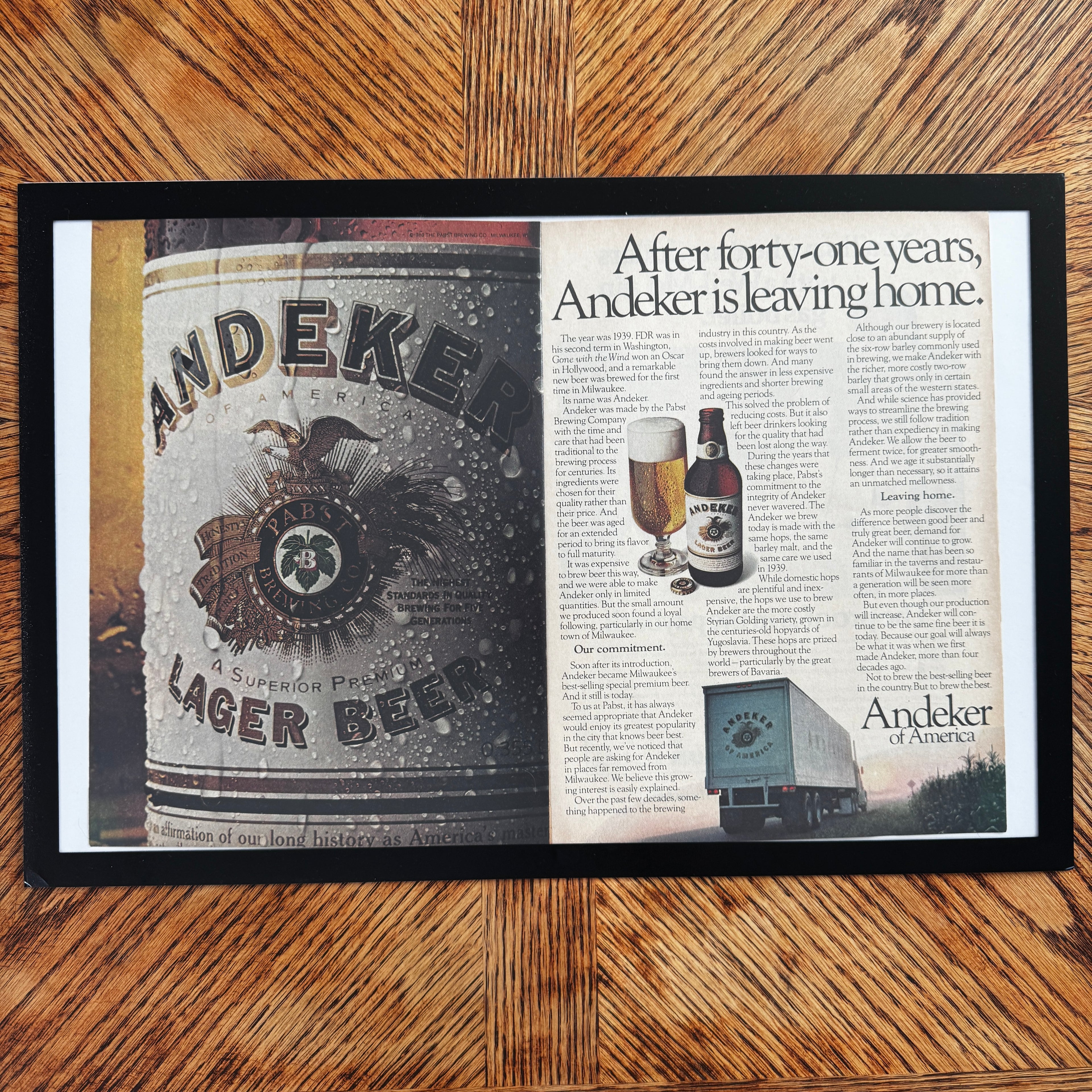 Andeker Lager Beer vintage magazine ad framed